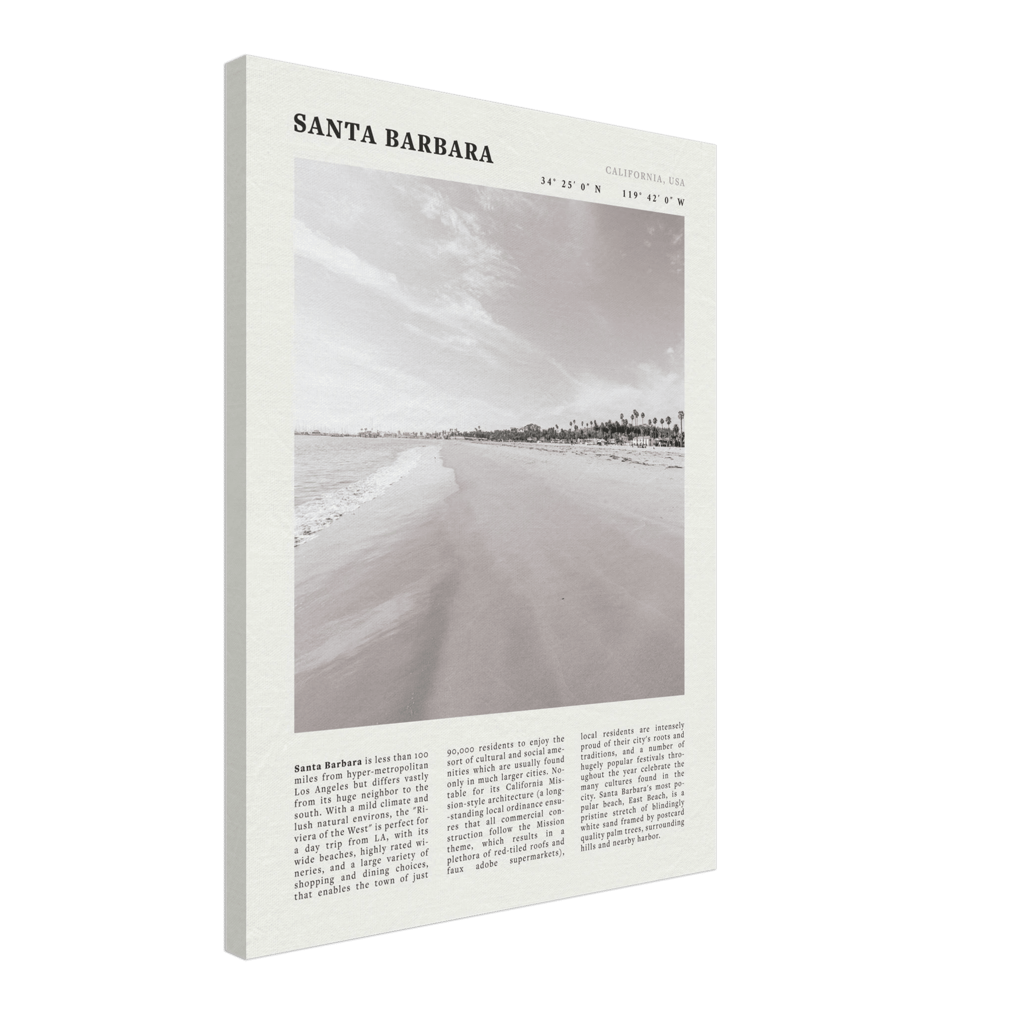 Santa Barbara Poster | Black & White California Beach Wall Art | CA Travel Print - Evergreen Posters