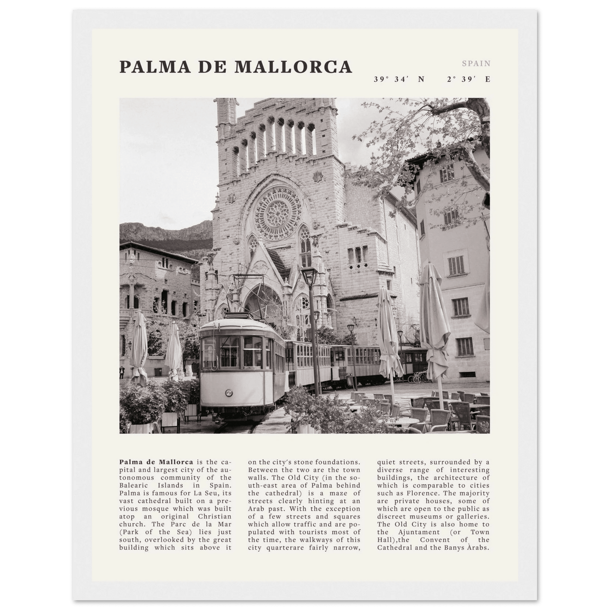 Palma de Mallorca Poster | Black & White Spain Wall Art | Travel Print | Mediterranean Decor - Evergreen Posters