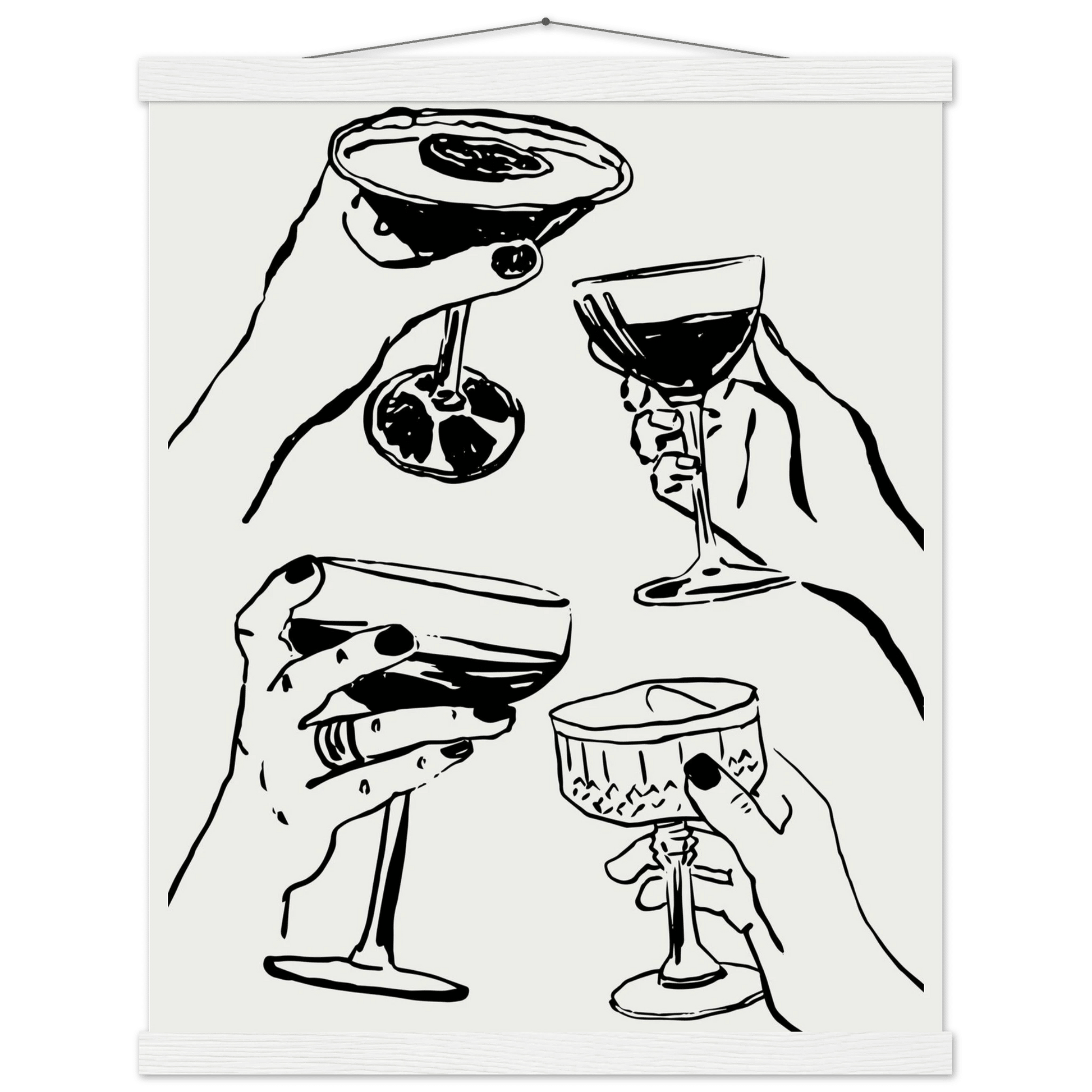 Cheers Print | Black Line Art Cocktail Glasses Wall Art | Kitchen Bar Poster - Evergreen Posters