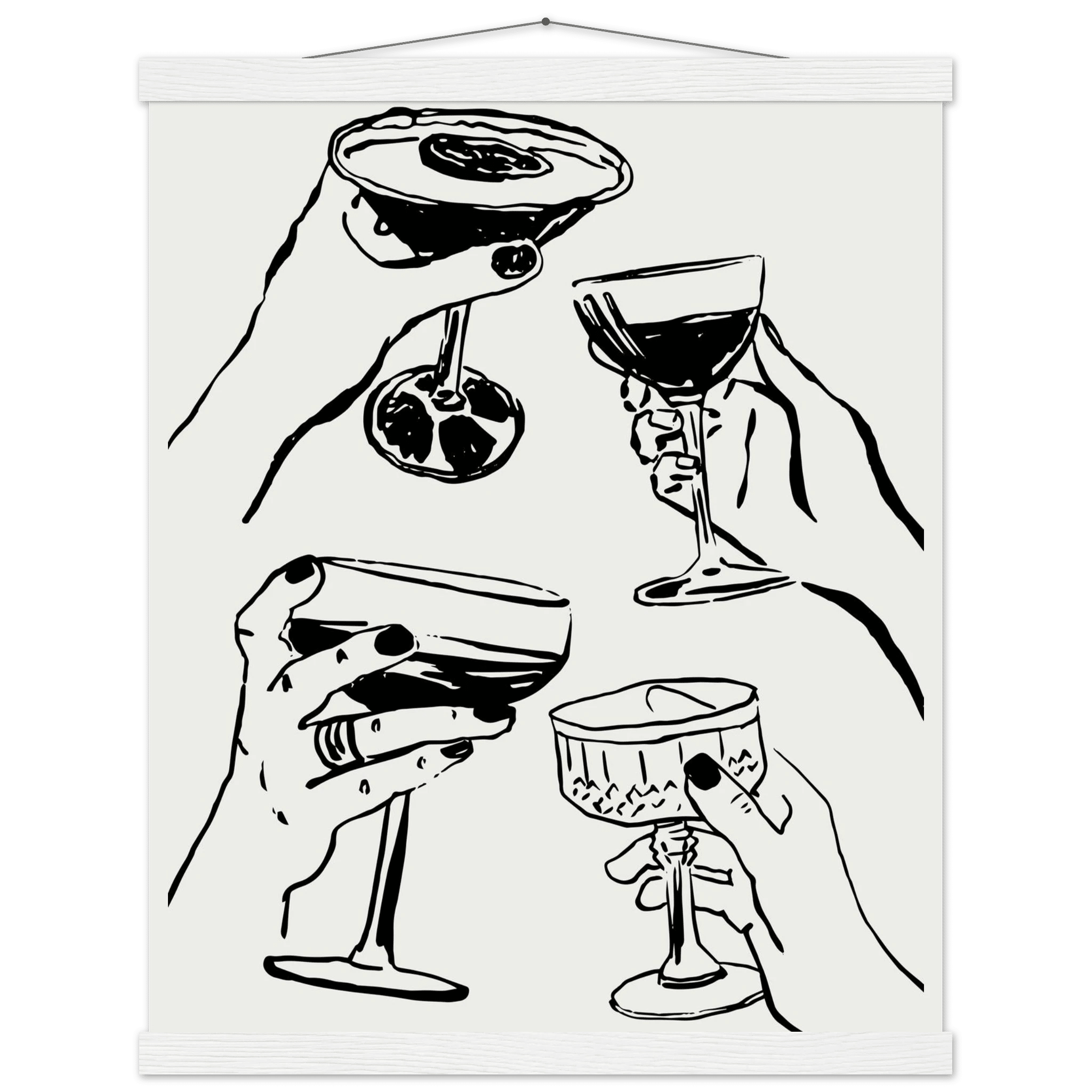 Cheers Print | Black Line Art Cocktail Glasses Wall Art | Kitchen Bar Poster - Evergreen Posters