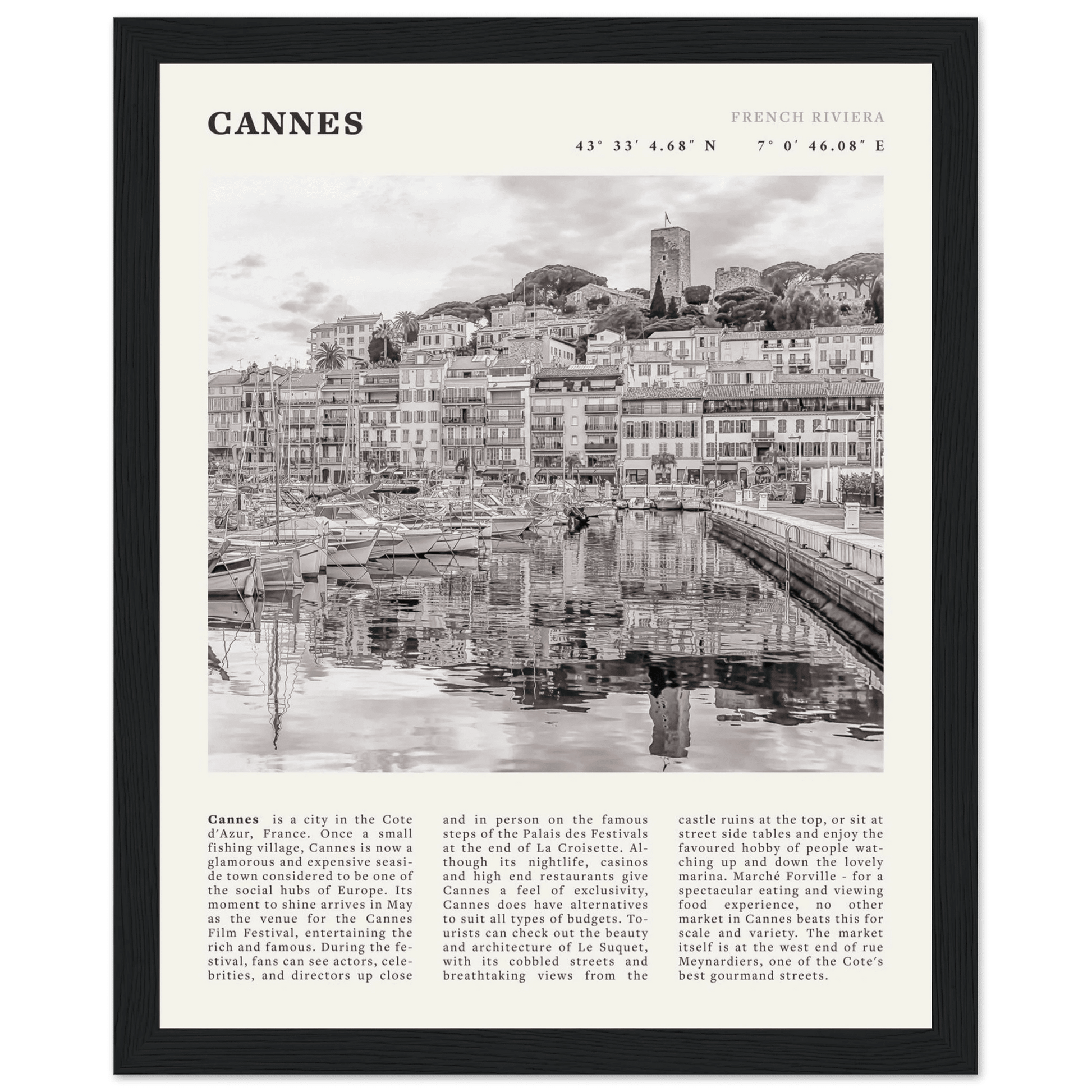 Cannes Poster | Black & White French Riviera Wall Art | France Travel Print - Evergreen Posters
