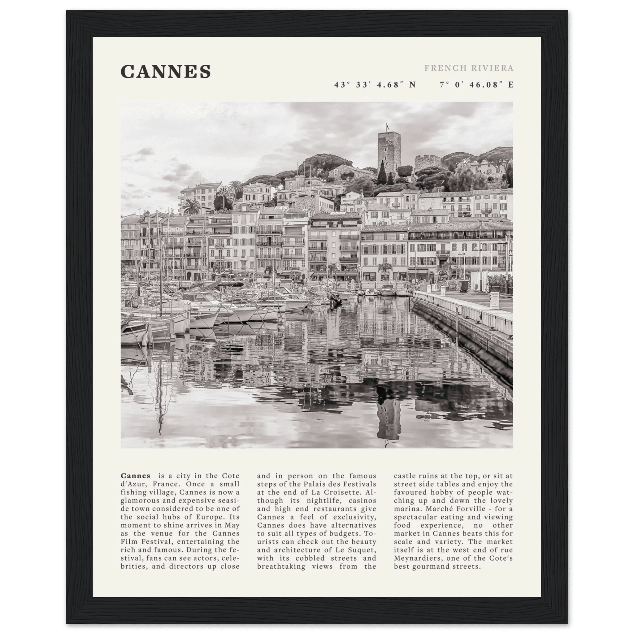 Cannes Poster | Black & White French Riviera Wall Art | France Travel Print - Evergreen Posters