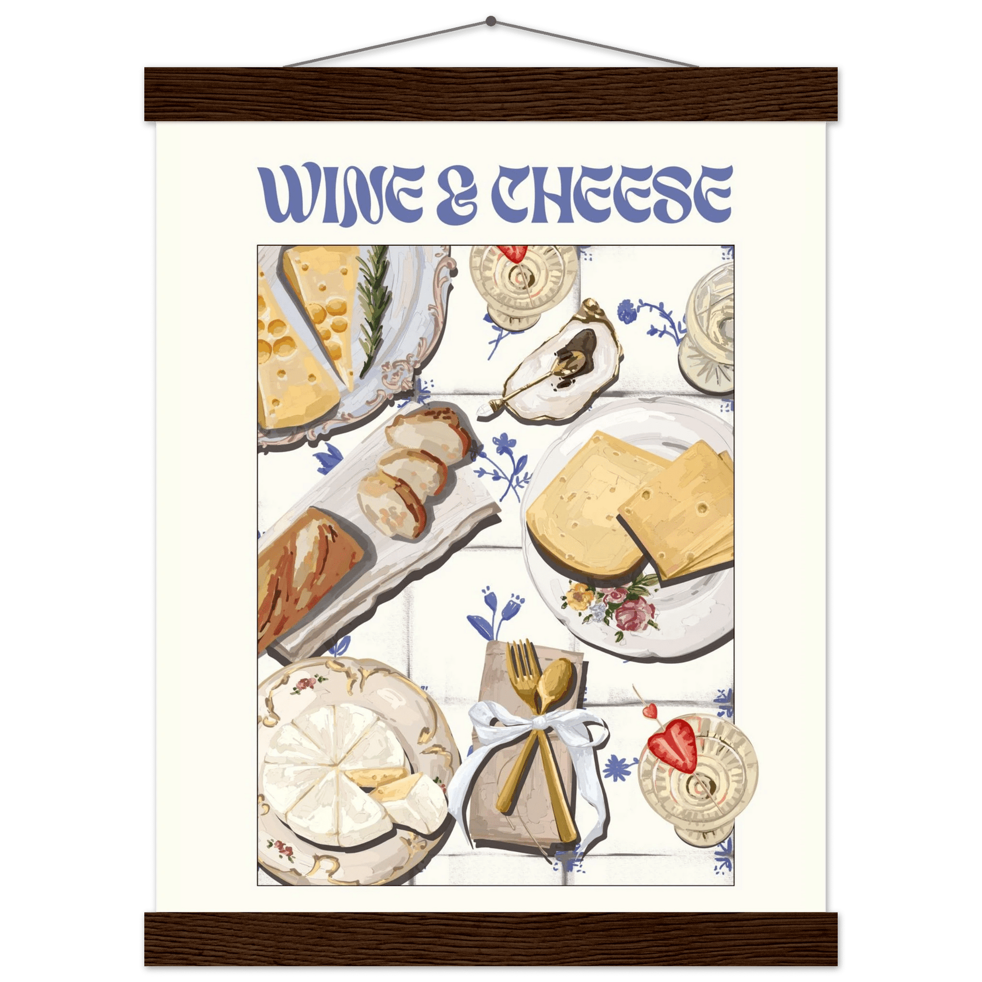 Wine & Cheese Poster – Elegant Kitchen & Dining Wall Art Print (Digital & Printed Options) - Evergreen Posters