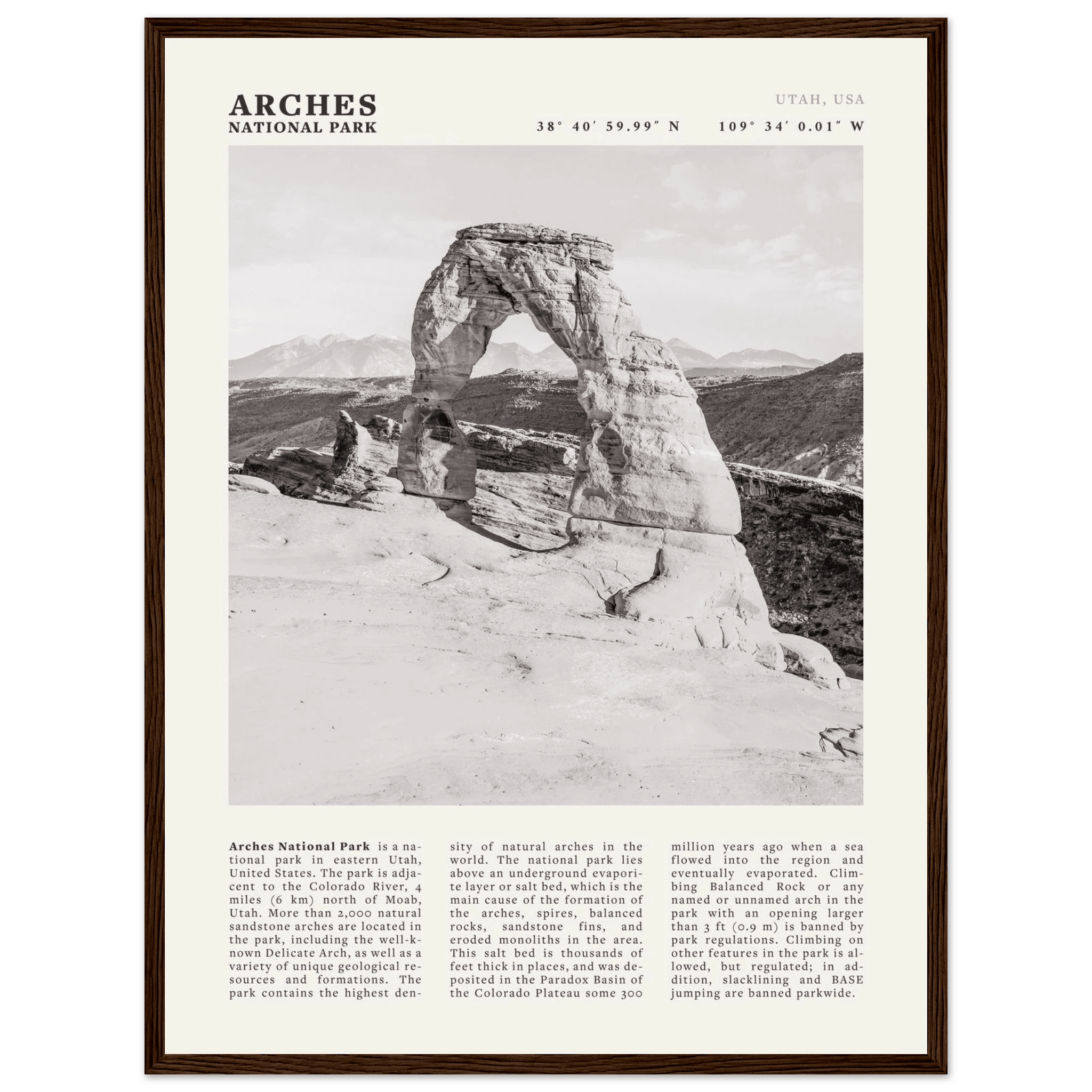 Arches National Park Poster | Black & White Utah Wall Art | Delicate Arch Print - Evergreen Posters