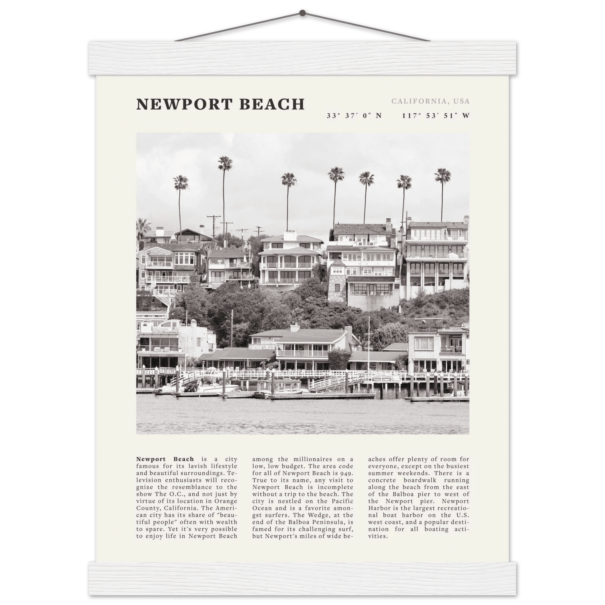 Newport Beach Poster | Black & White California Harbor Wall Art | Coastal Print - Evergreen Posters