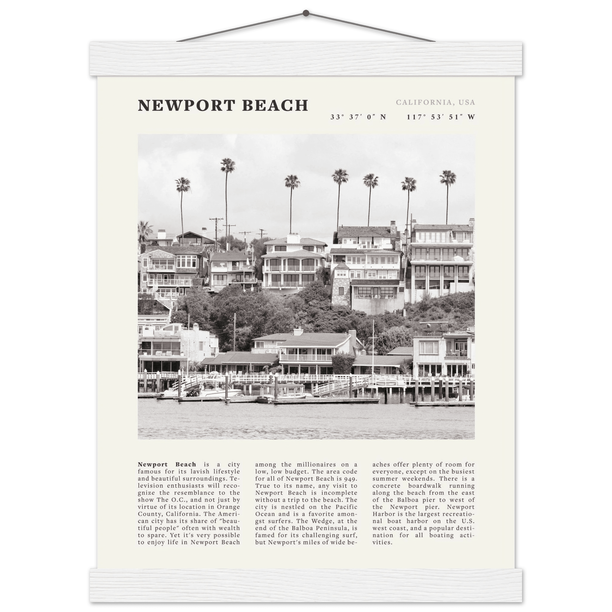 Newport Beach Poster | Black & White California Harbor Wall Art | Coastal Print - Evergreen Posters