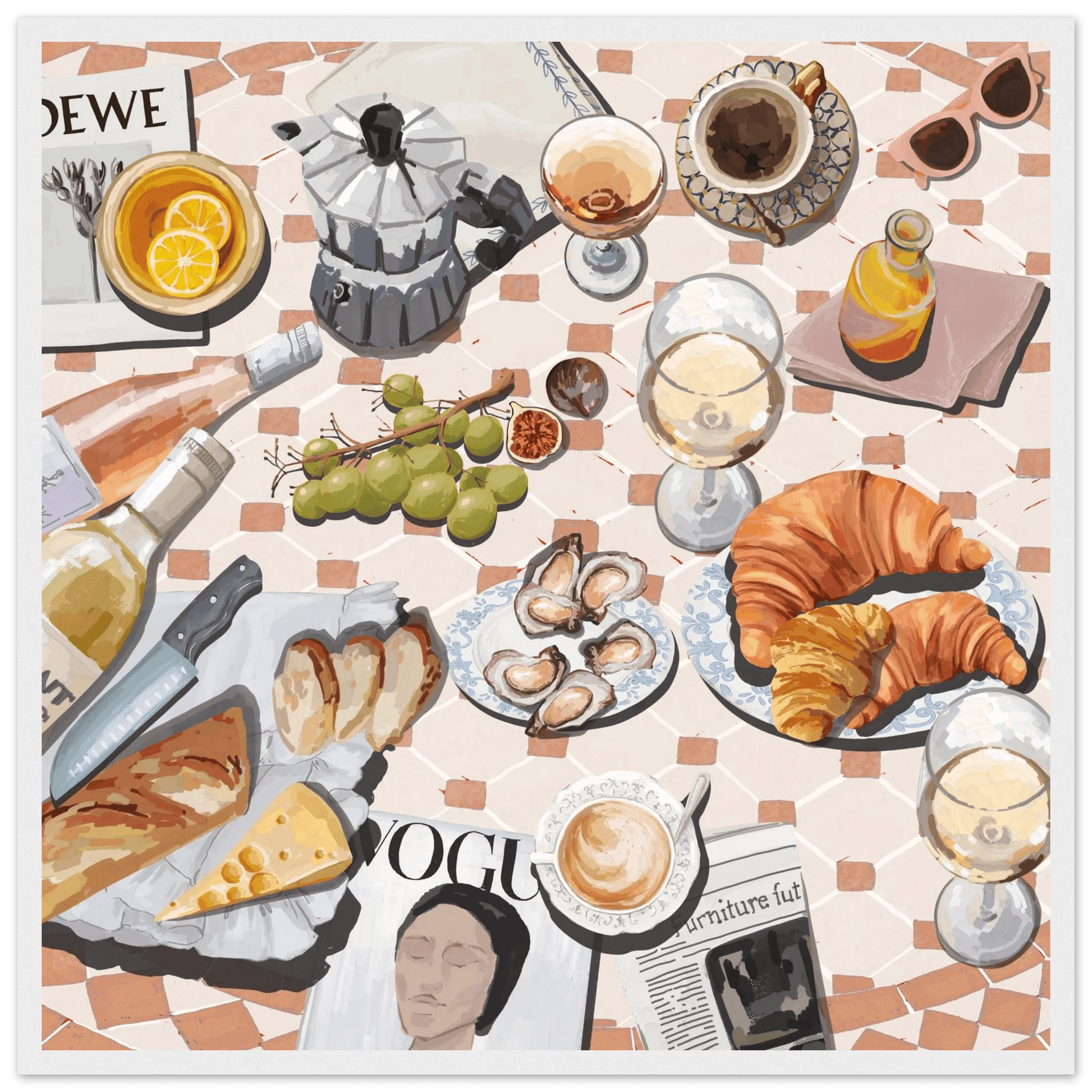 French Brunch Poster | Kitchen Decor Food Wall Art | Croissant & Coffee Square Print - Evergreen Posters - 5
