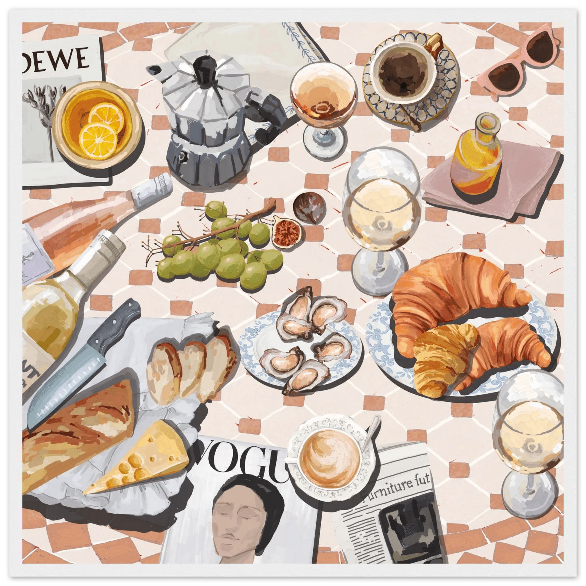 French Brunch Poster | Kitchen Decor Food Wall Art | Croissant & Coffee Square Print - Evergreen Posters - 5