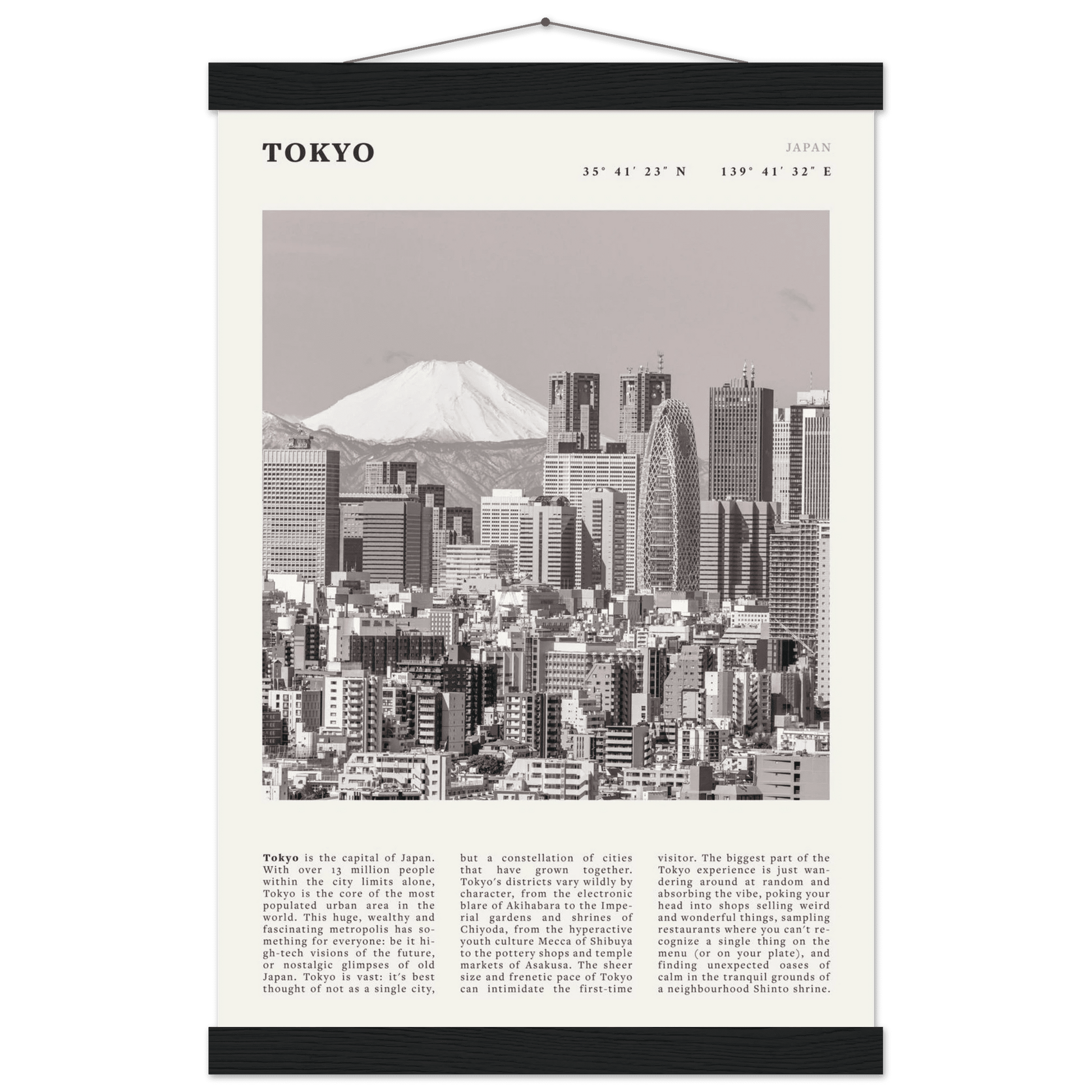Tokyo Poster | Black & White Mount Fuji Skyline Wall Art | Japan Travel Print - Evergreen Posters