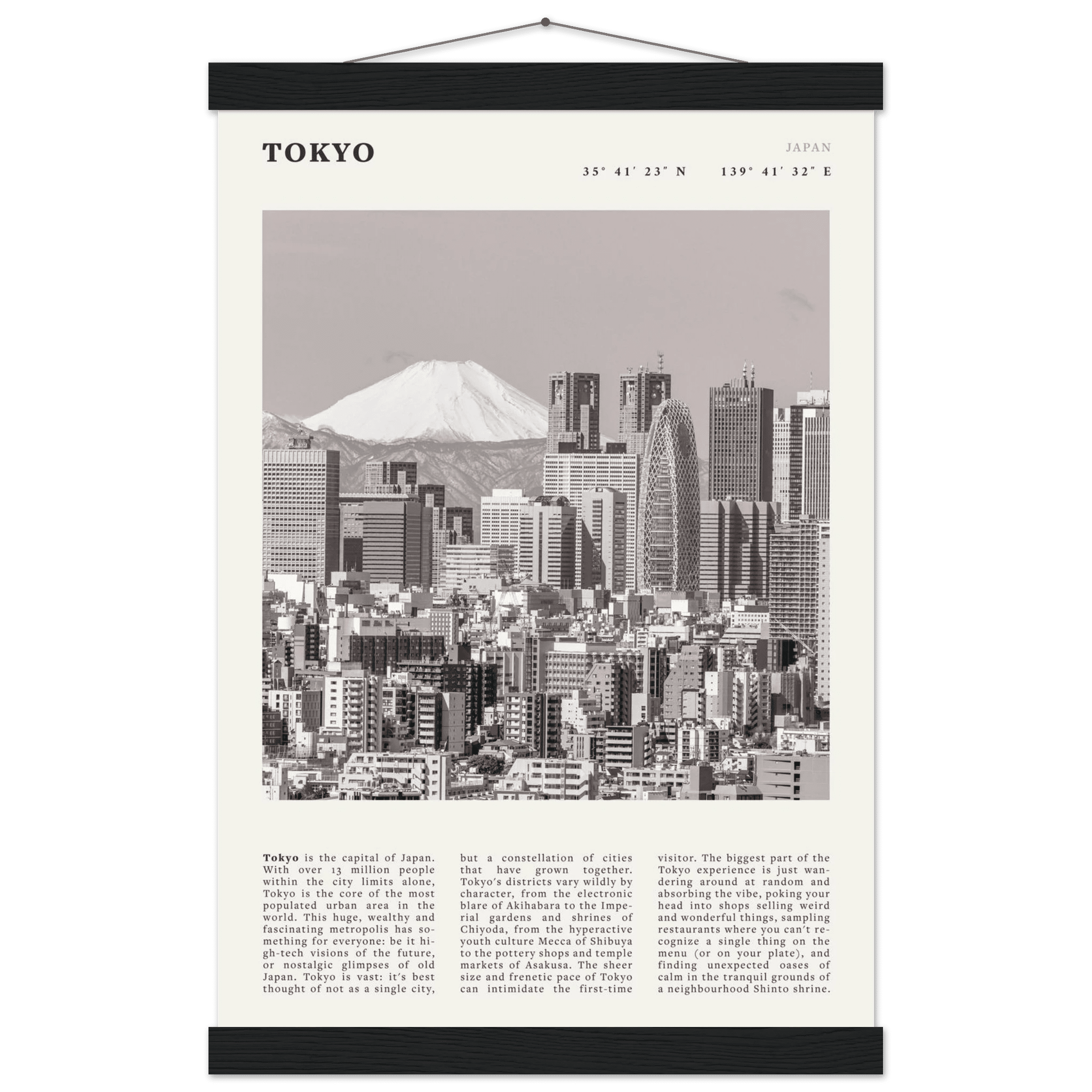 Tokyo Poster | Black & White Mount Fuji Skyline Wall Art | Japan Travel Print - Evergreen Posters