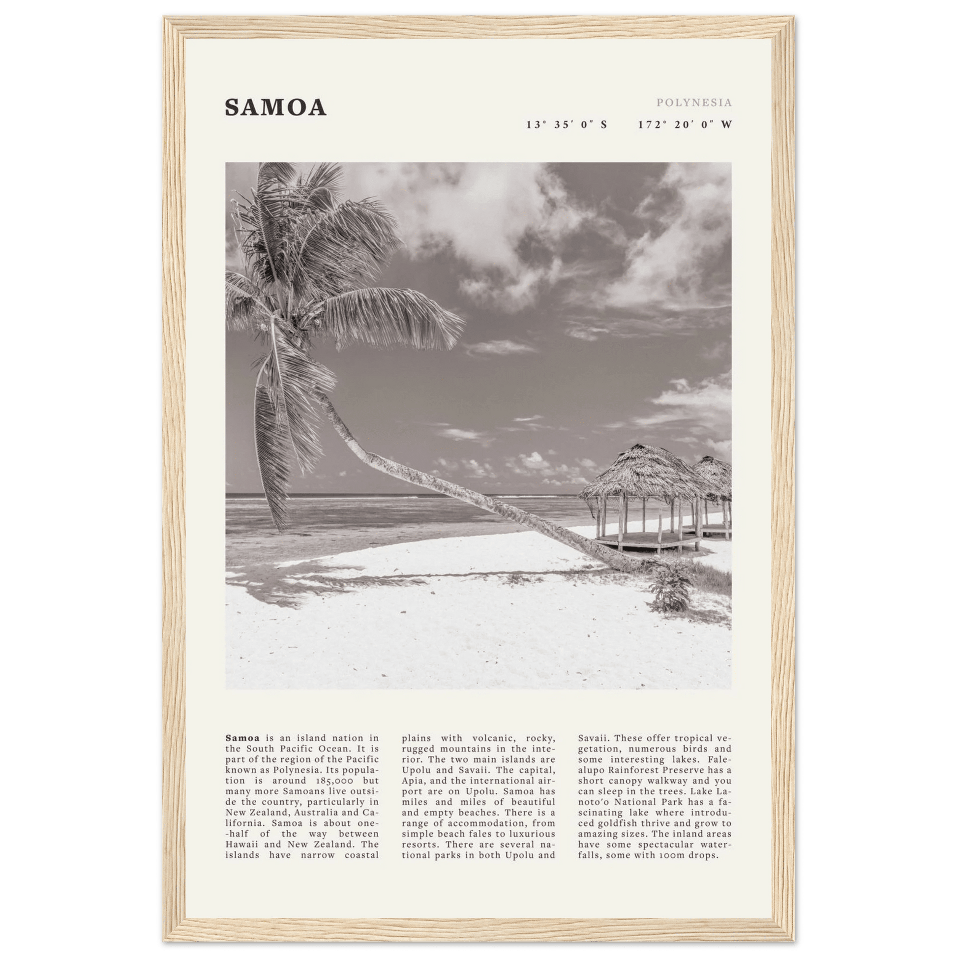 Samoa Poster | Black & White South Pacific Beach Wall Art | Polynesia Travel Print - Evergreen Posters