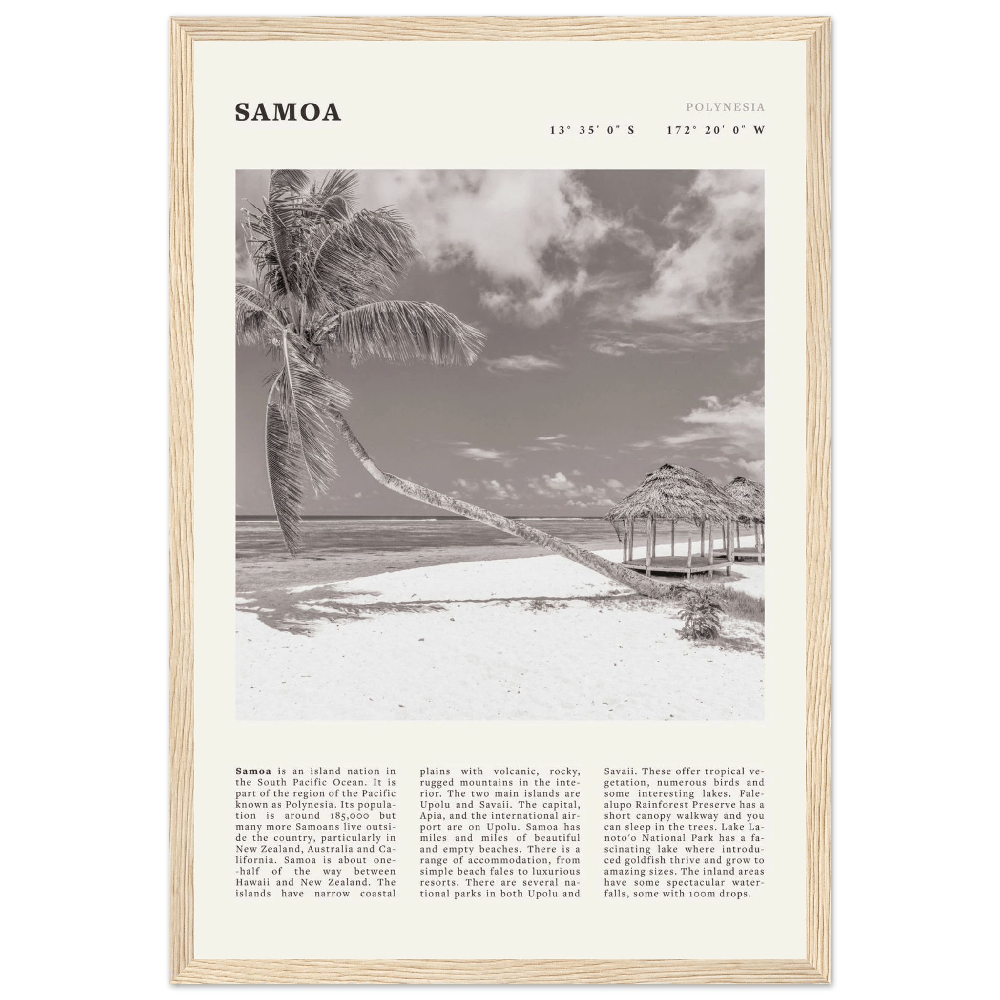 Samoa Poster | Black & White South Pacific Beach Wall Art | Polynesia Travel Print - Evergreen Posters