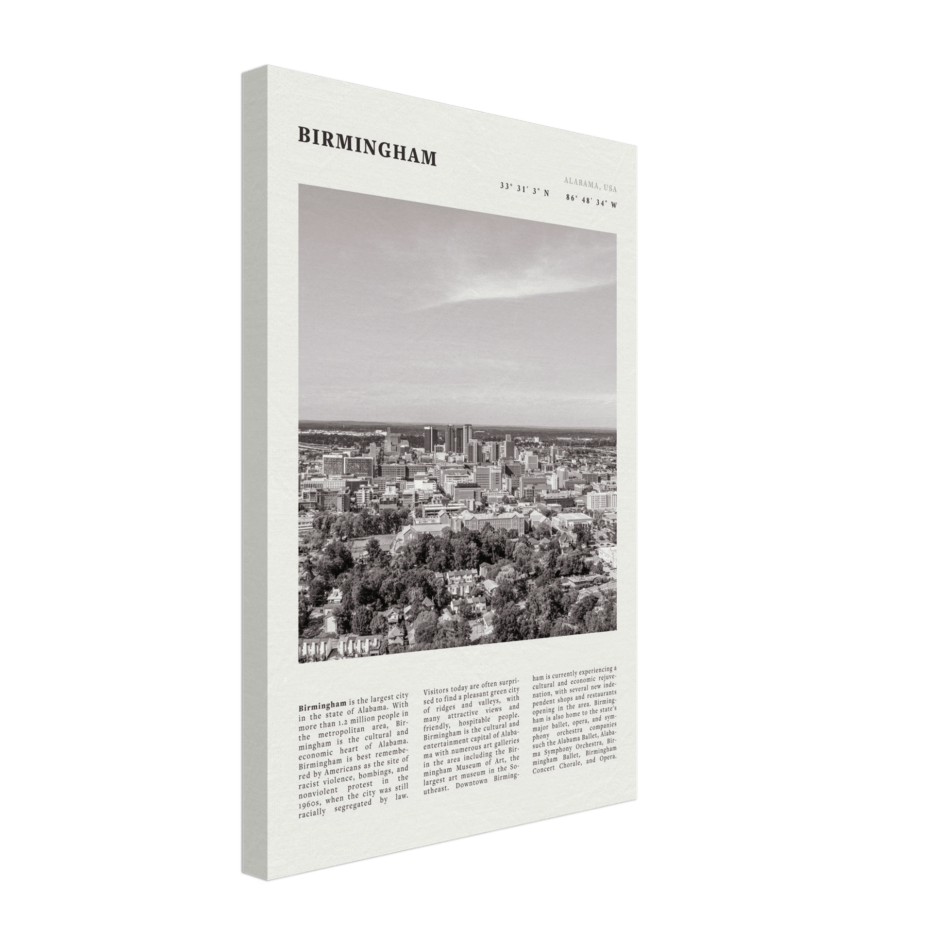 Birmingham Poster | Black & White Alabama Skyline Wall Art | AL Travel Print - Evergreen Posters