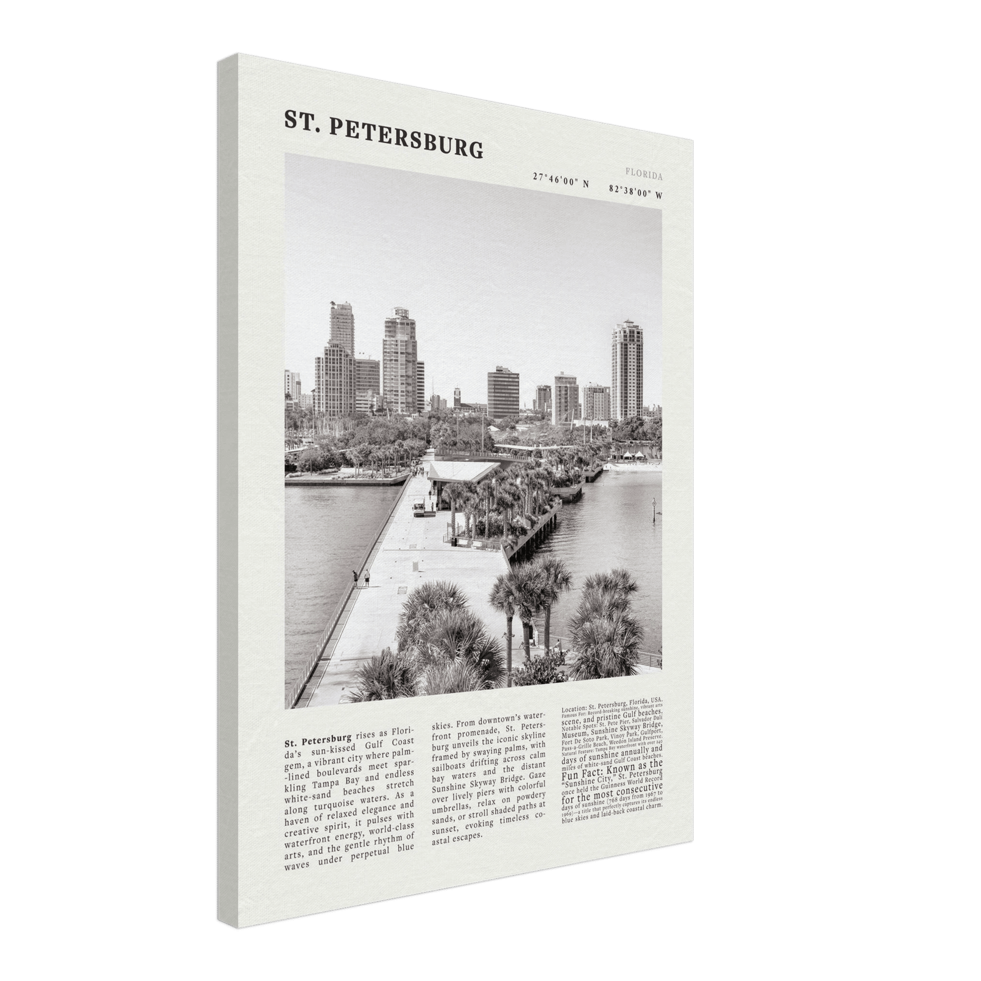 St. Petersburg Florida Poster Black and White – Vintage St Pete Skyline Print (Digital & Printed Options) - Evergreen Posters