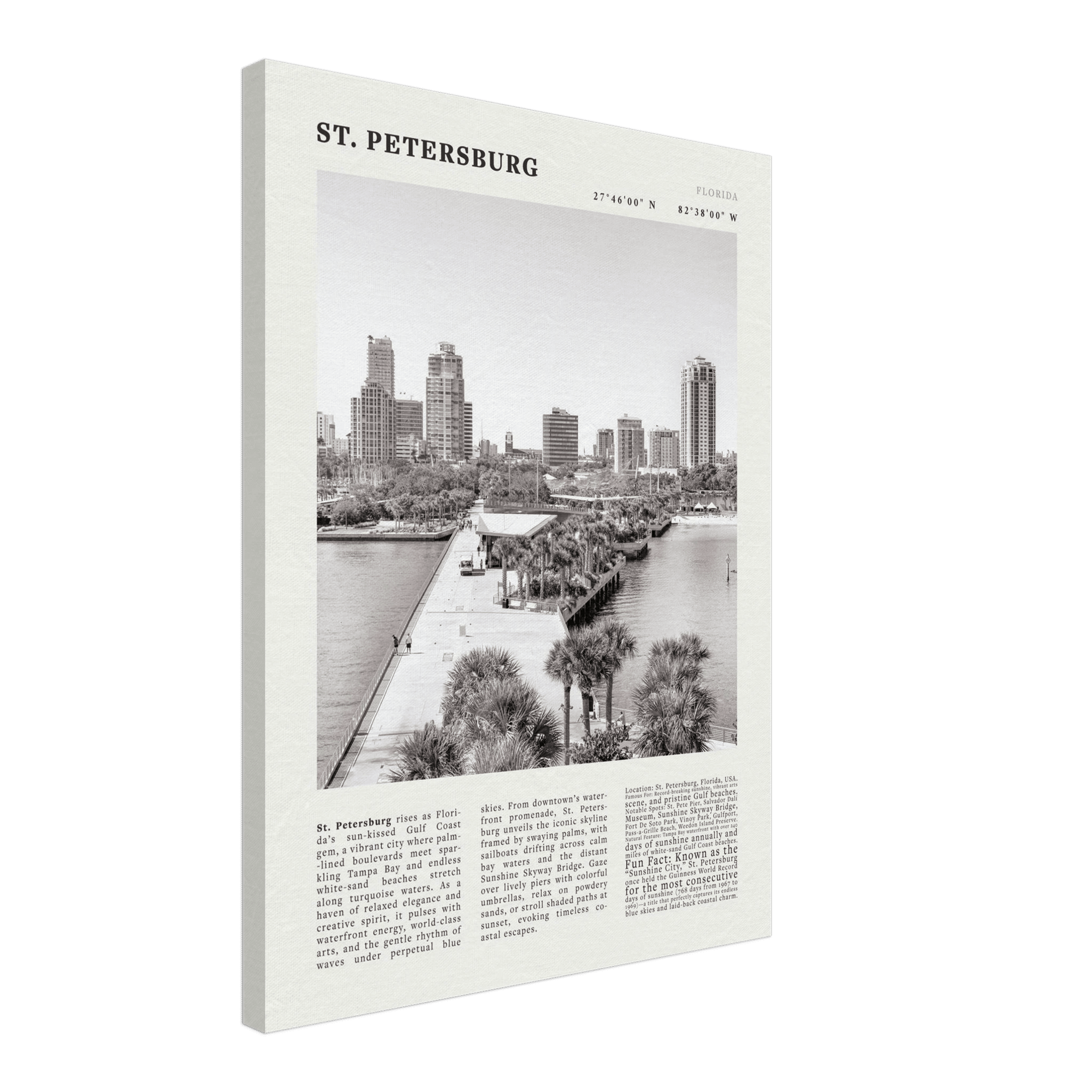 St. Petersburg Florida Poster Black and White – Vintage St Pete Skyline Print (Digital & Printed Options) - Evergreen Posters