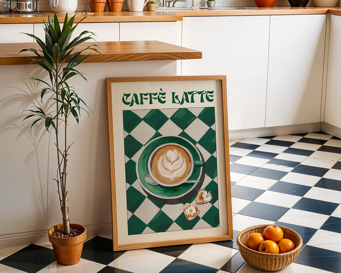 Caffè Latte Poster – Playful Coffee Kitchen Wall Art Print (Digital & Printed Options) - Evergreen Posters