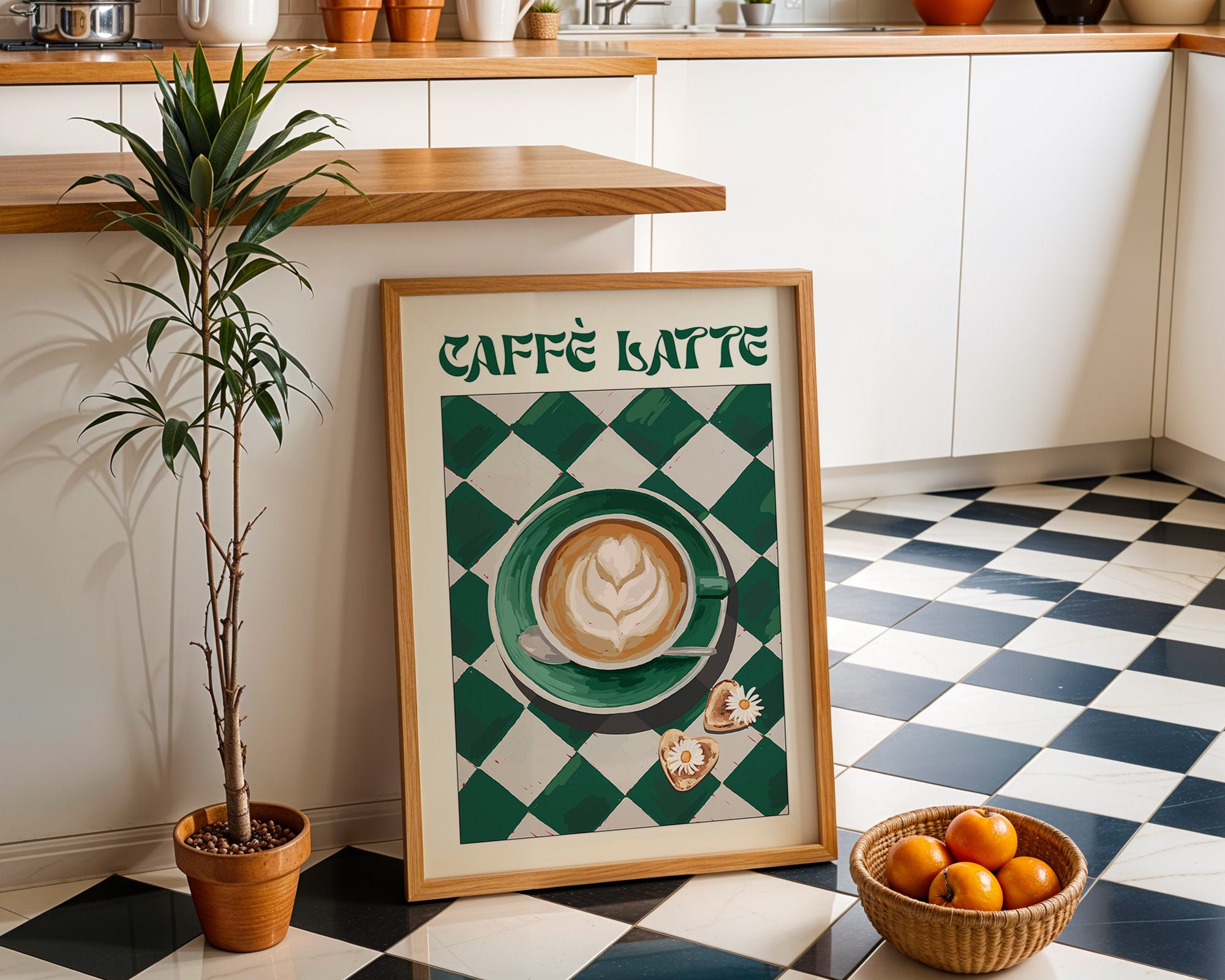 Caffè Latte Poster – Playful Coffee Kitchen Wall Art Print (Digital & Printed Options) - Evergreen Posters