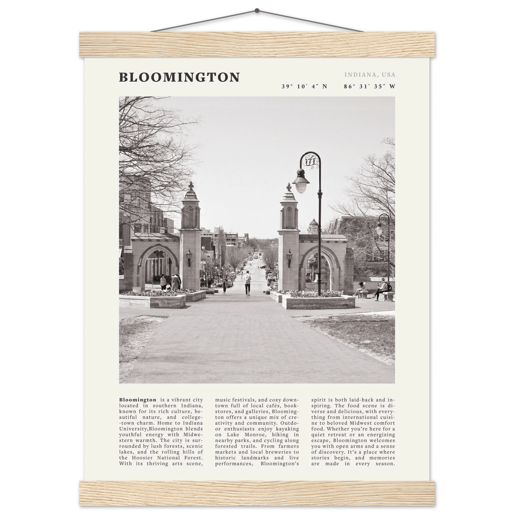 Bloomington Indiana Black and White Vintage Poster - Evergreen Posters