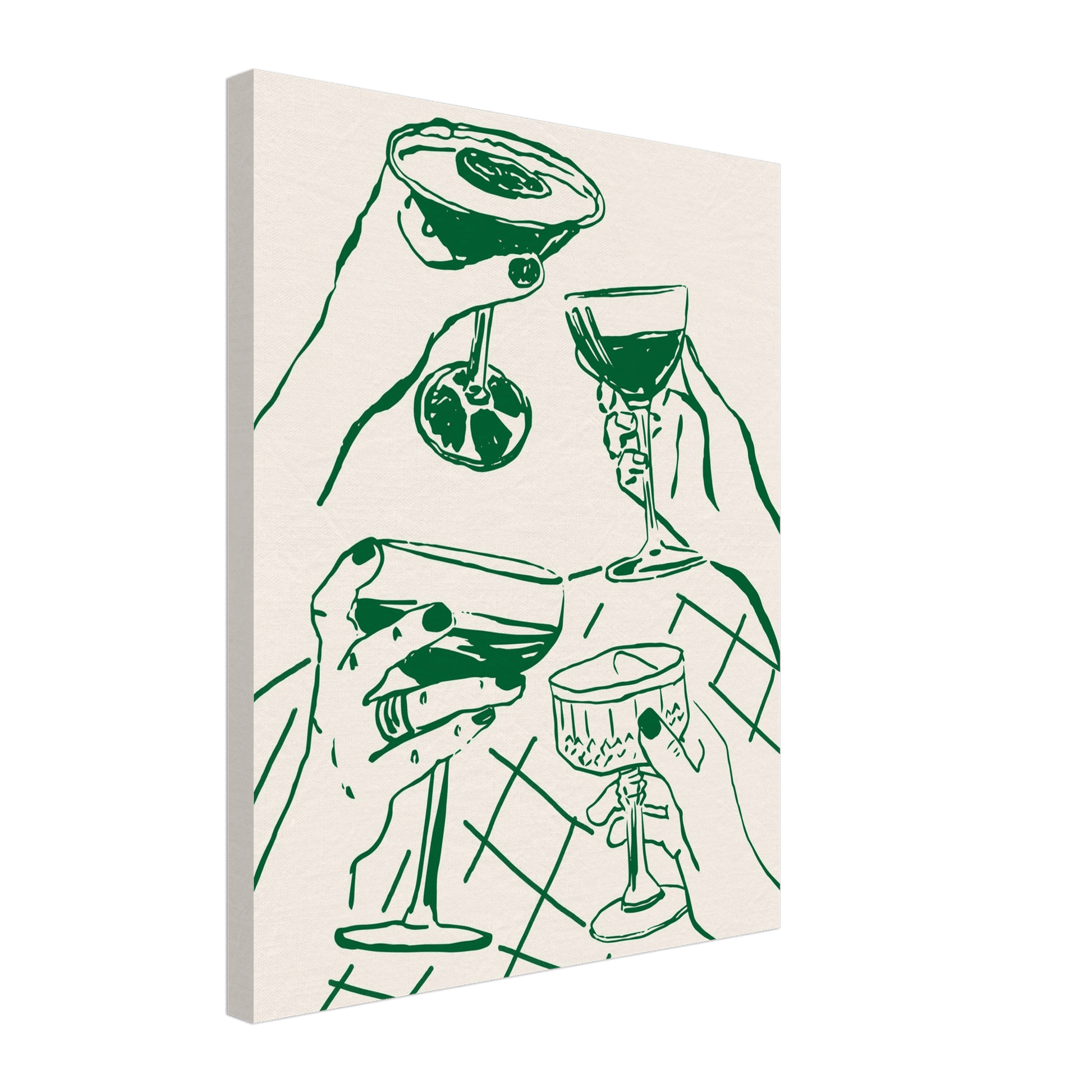 Cheers Print | Forest Green Cocktail Glasses Wall Art | Kitchen Bar Poster - Evergreen Posters