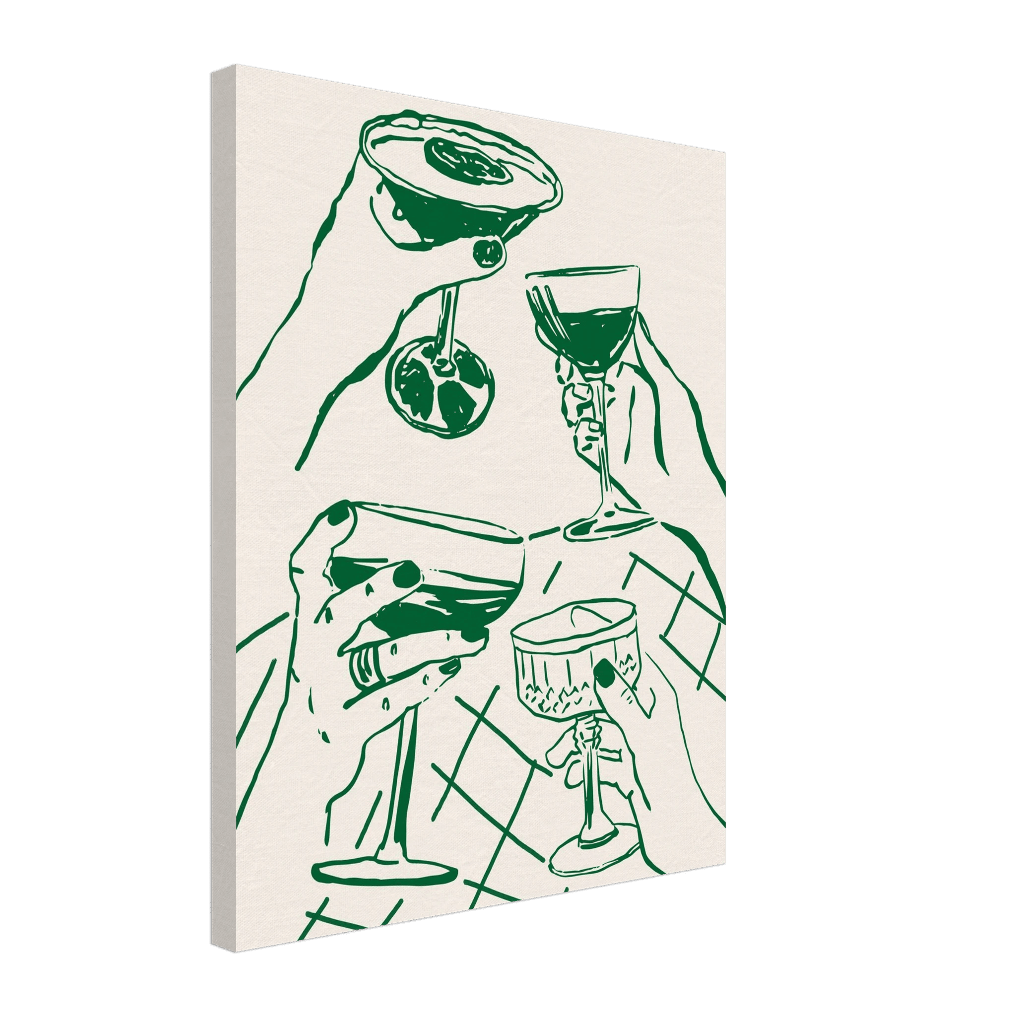 Cheers Print | Forest Green Cocktail Glasses Wall Art | Kitchen Bar Poster - Evergreen Posters