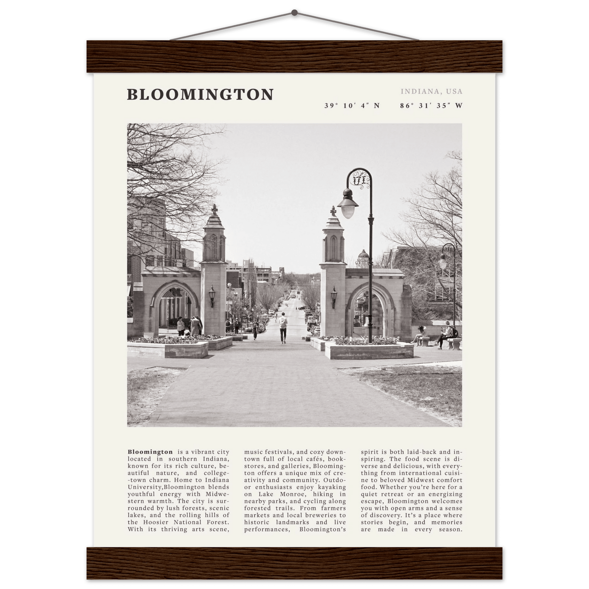 Bloomington Indiana Black and White Vintage Poster - Evergreen Posters
