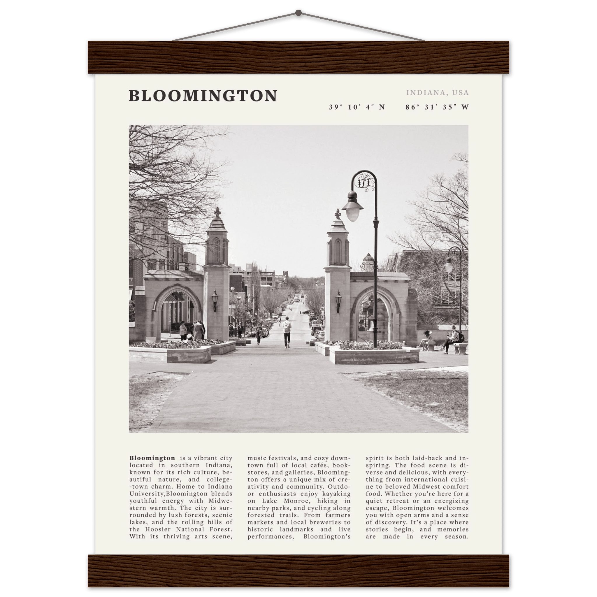 Bloomington Indiana Black and White Vintage Poster - Evergreen Posters