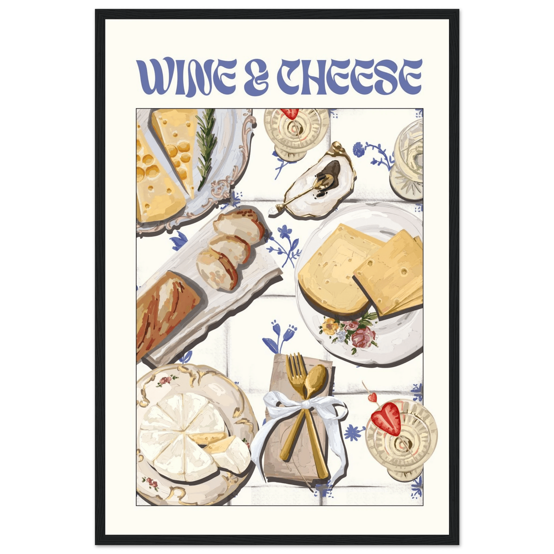 Wine & Cheese Poster – Elegant Kitchen & Dining Wall Art Print (Digital & Printed Options) - Evergreen Posters