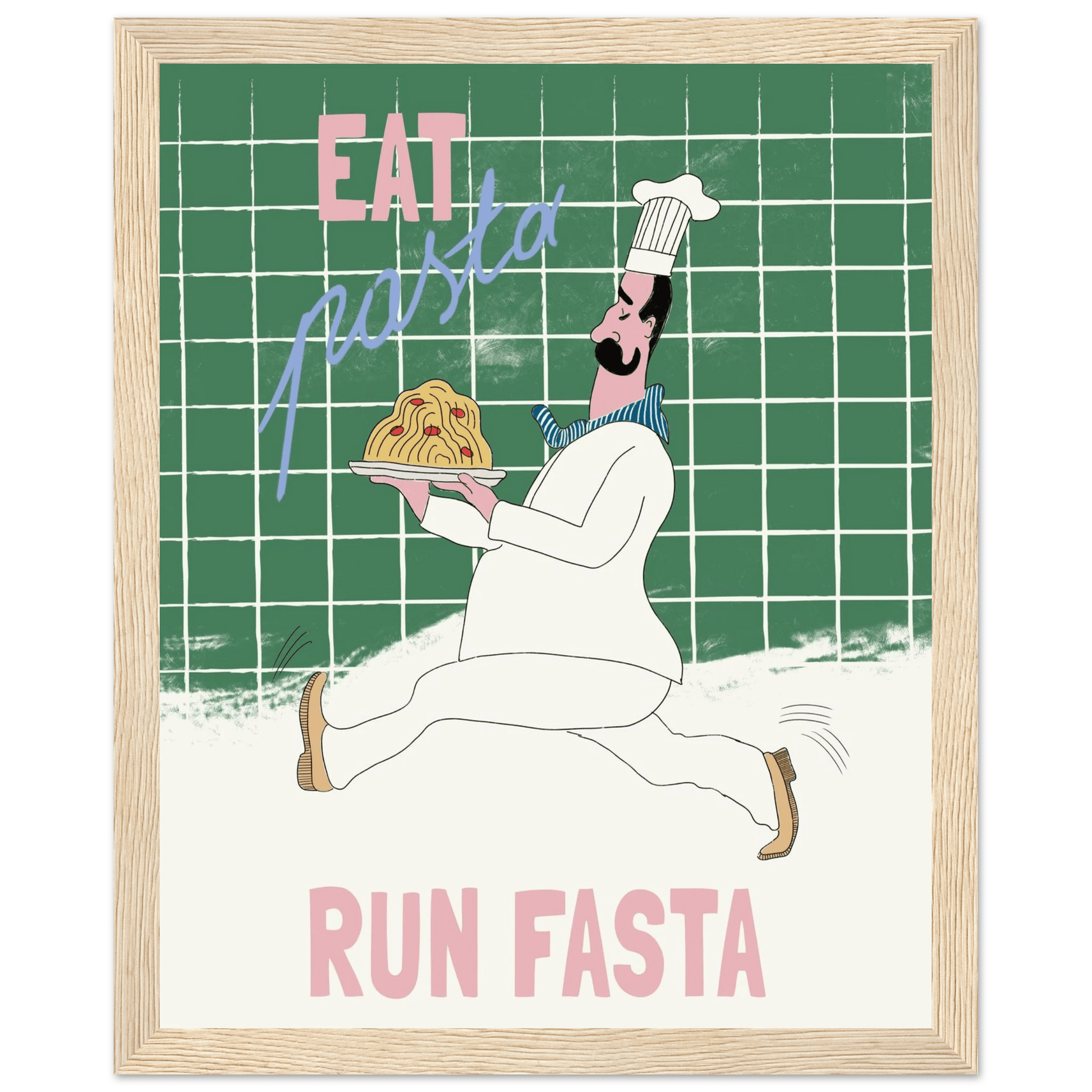 Eat Pasta Run Fasta Poster – Playful Kitchen Wall Art Print (Green Edition) - Evergreen Posters
