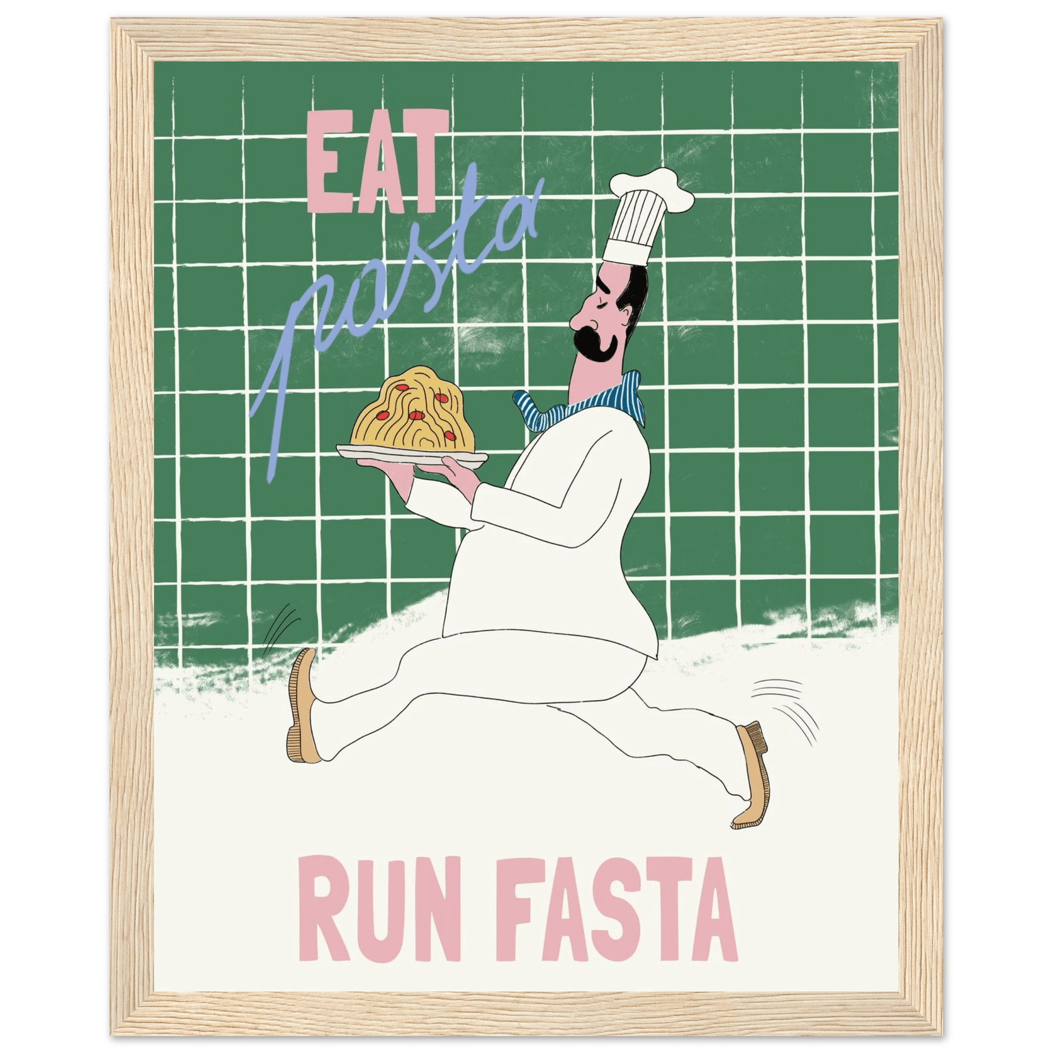 Eat Pasta Run Fasta Poster – Playful Kitchen Wall Art Print (Green Edition) - Evergreen Posters