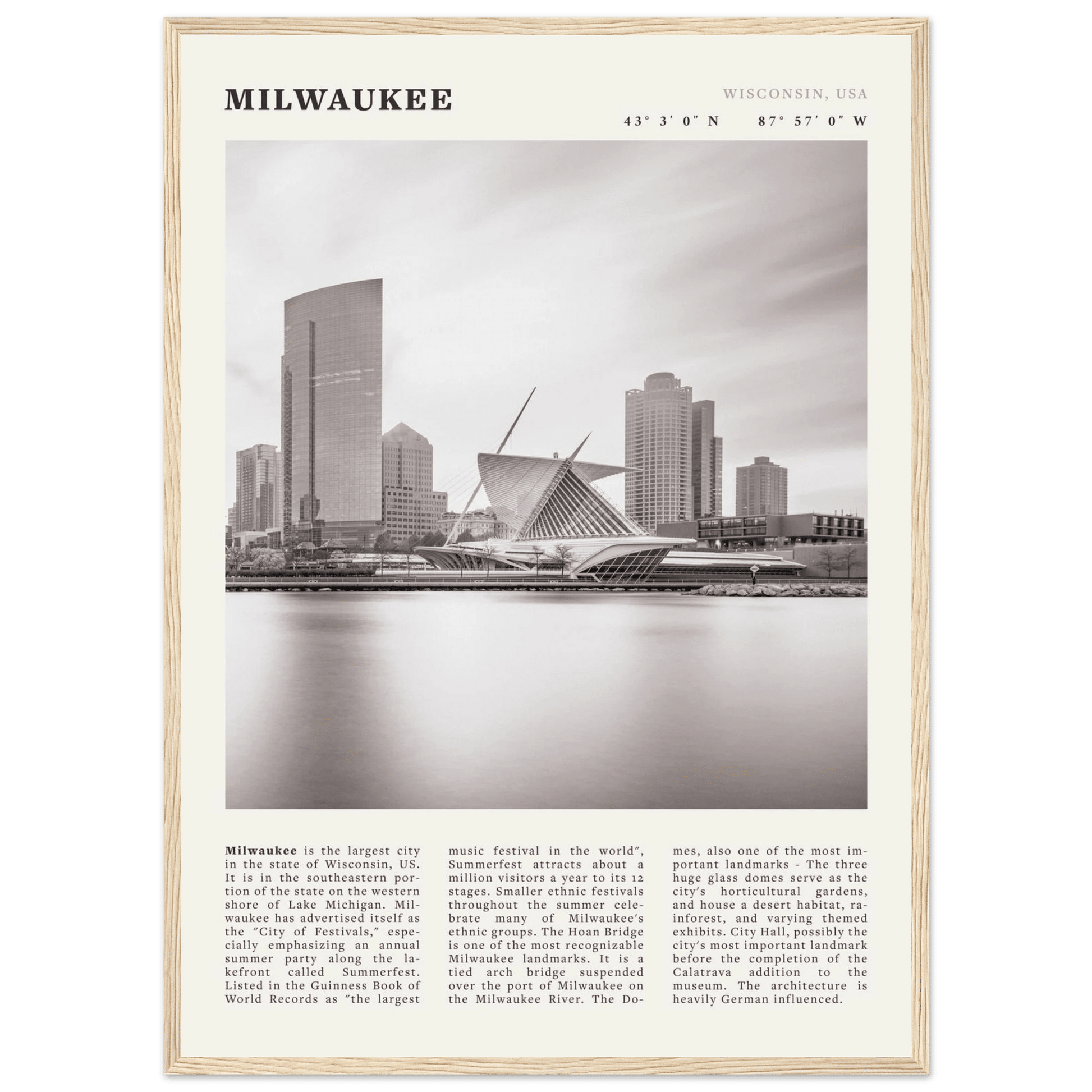 Milwaukee Poster | Black & White Wisconsin City Wall Art | USA Travel Print - Evergreen Posters