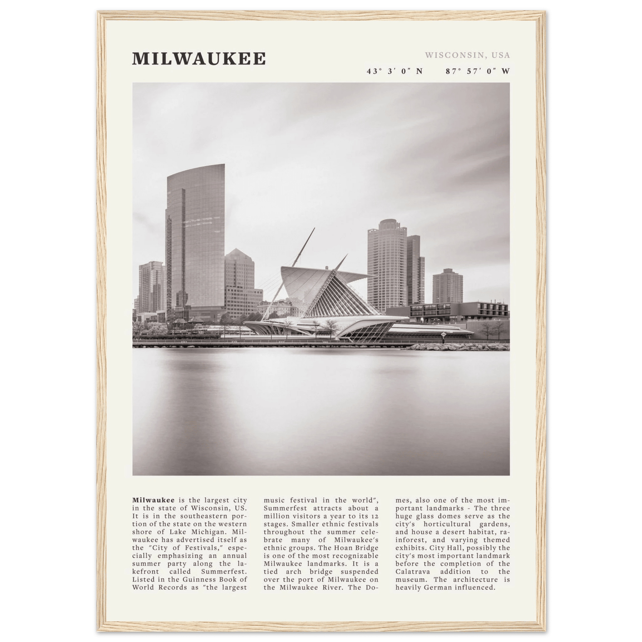 Milwaukee Poster | Black & White Wisconsin City Wall Art | USA Travel Print - Evergreen Posters