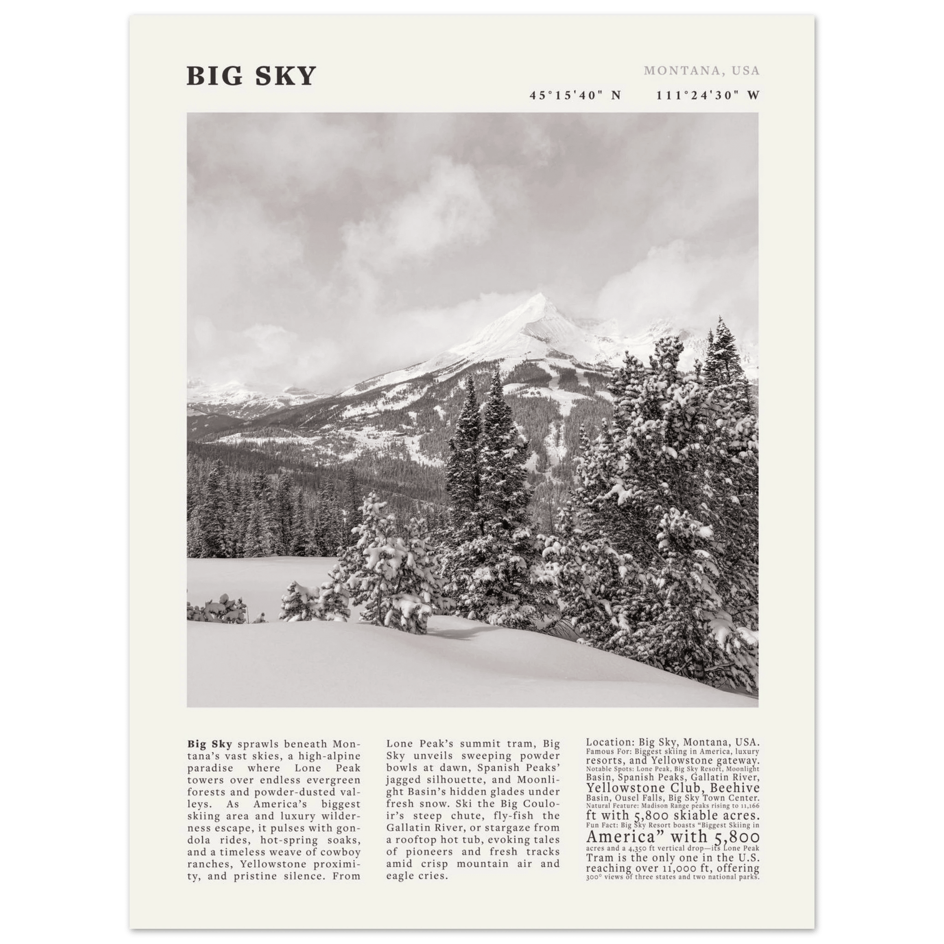 Big Sky Montana Poster Black and White – Vintage Lone Peak Ski Resort Print (Digital & Printed Options) - Evergreen Posters
