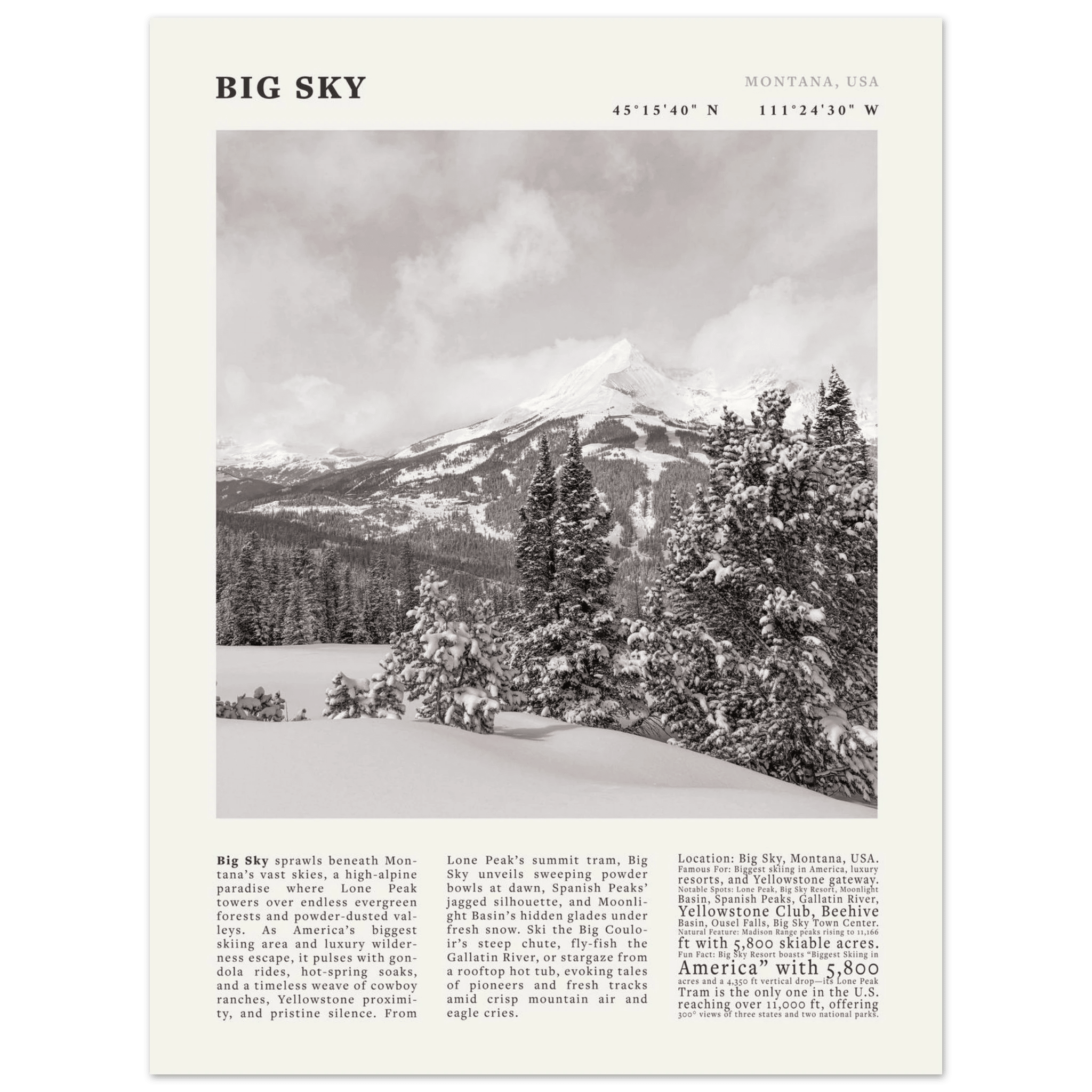 Big Sky Montana Poster Black and White – Vintage Lone Peak Ski Resort Print (Digital & Printed Options) - Evergreen Posters