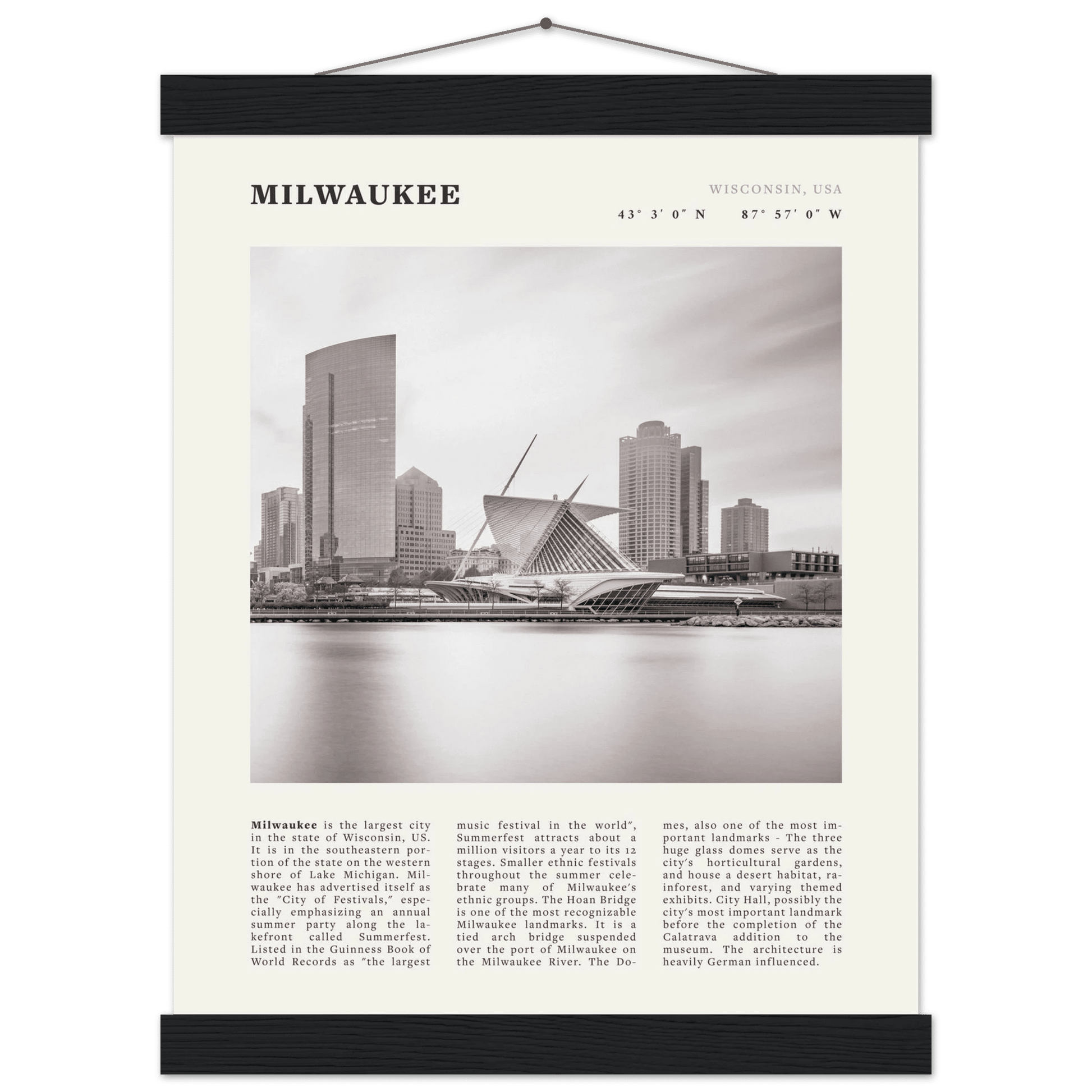 Milwaukee Poster | Black & White Wisconsin City Wall Art | USA Travel Print - Evergreen Posters