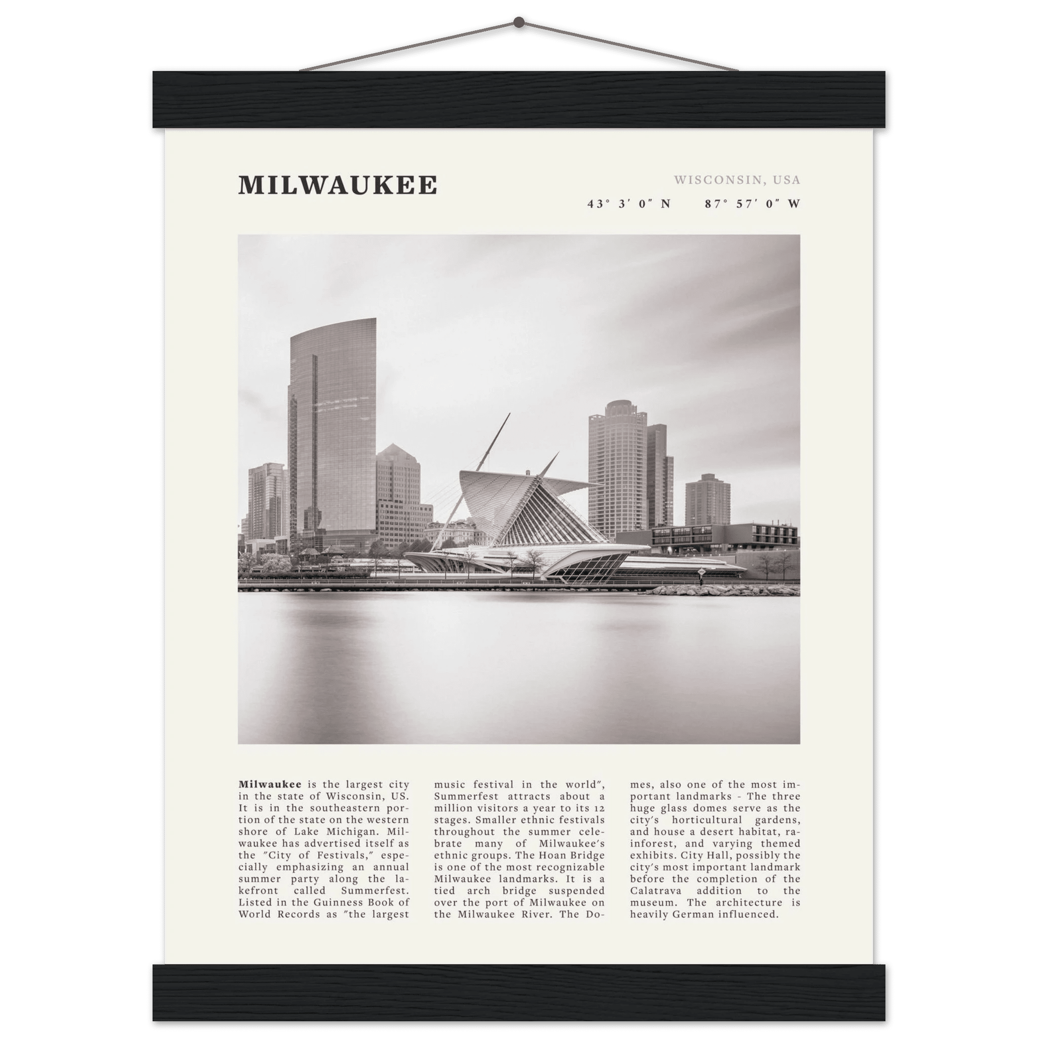 Milwaukee Poster | Black & White Wisconsin City Wall Art | USA Travel Print - Evergreen Posters