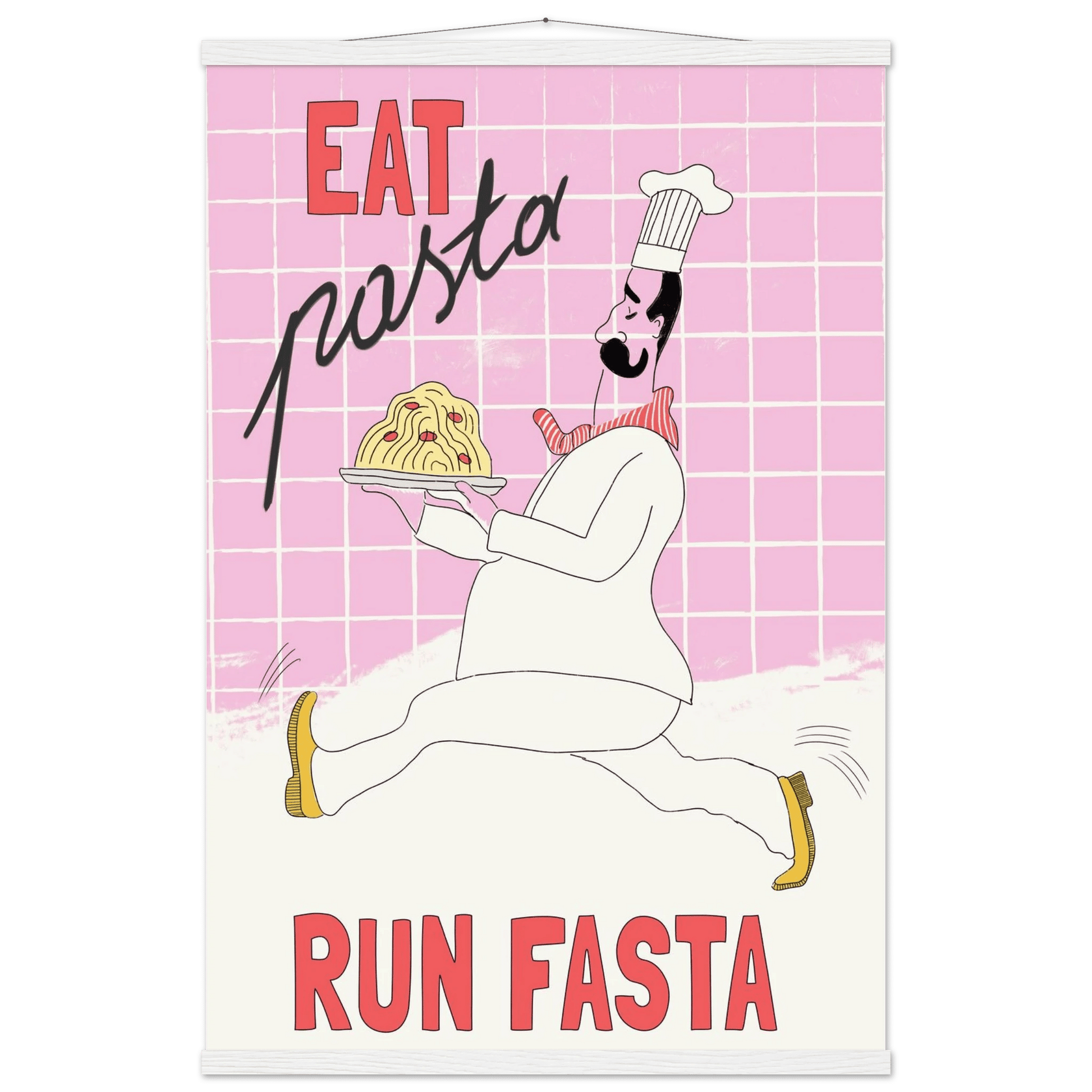 Eat Pasta Run Fasta Poster – Playful Kitchen Wall Art Print (Light Pink) - Evergreen Posters