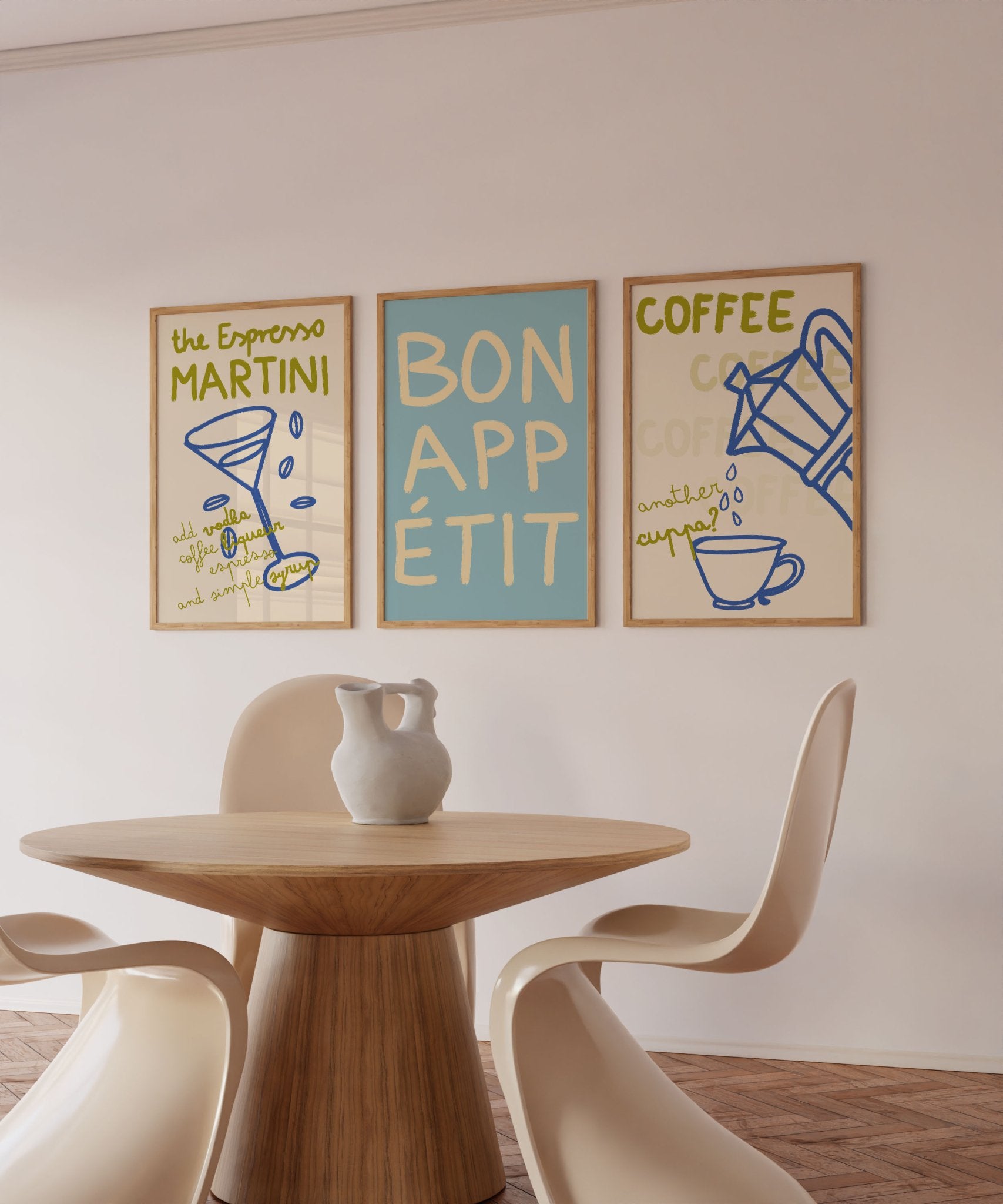 Kitchen Poster Set of 3 | Espresso Martini, Bon Appétit & Coffee Wall Art Prints - Evergreen Posters