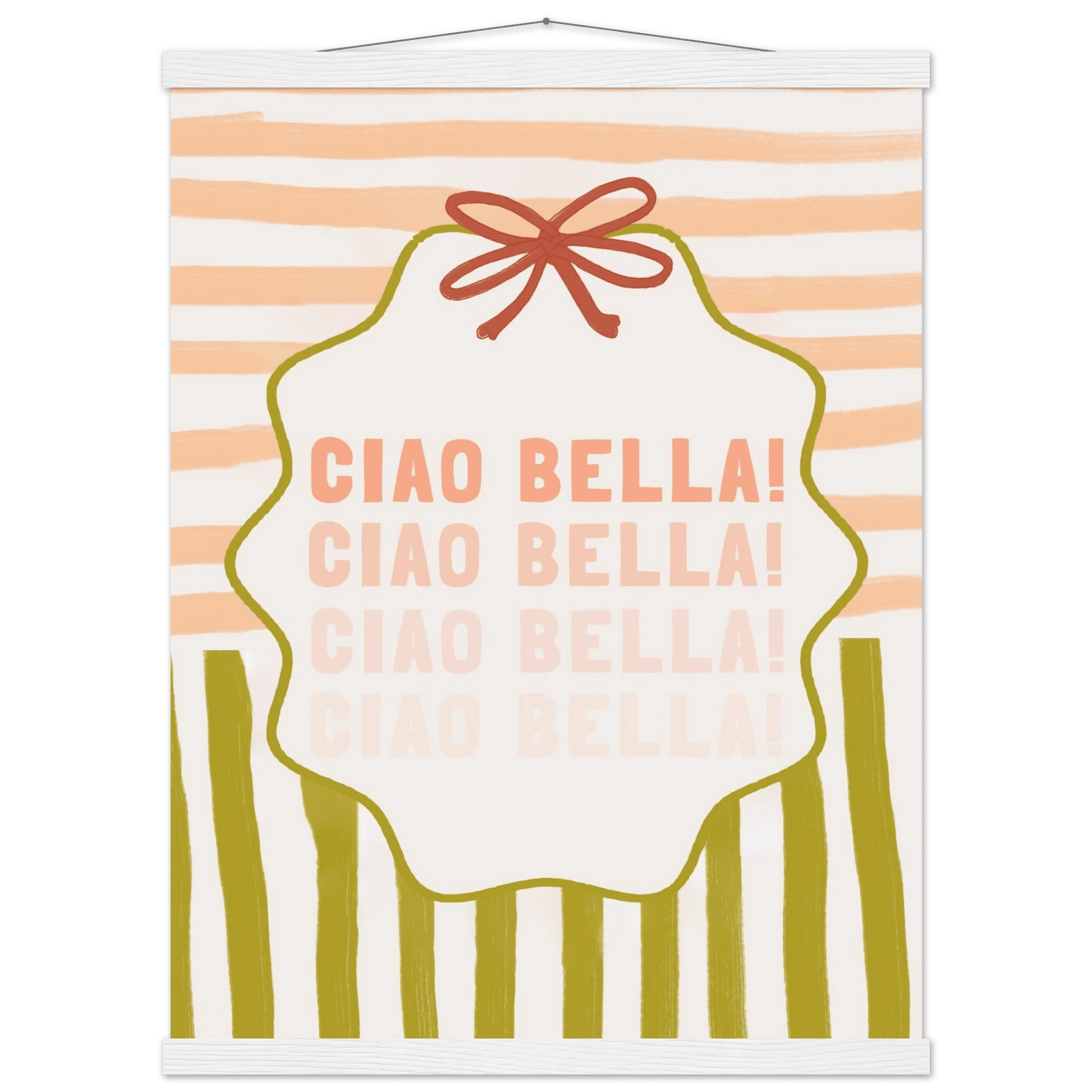 Ciao Bella Poster | Italian Typography Wall Art | Retro Stripe Bow Print | Cute Room Decor - Evergreen Posters