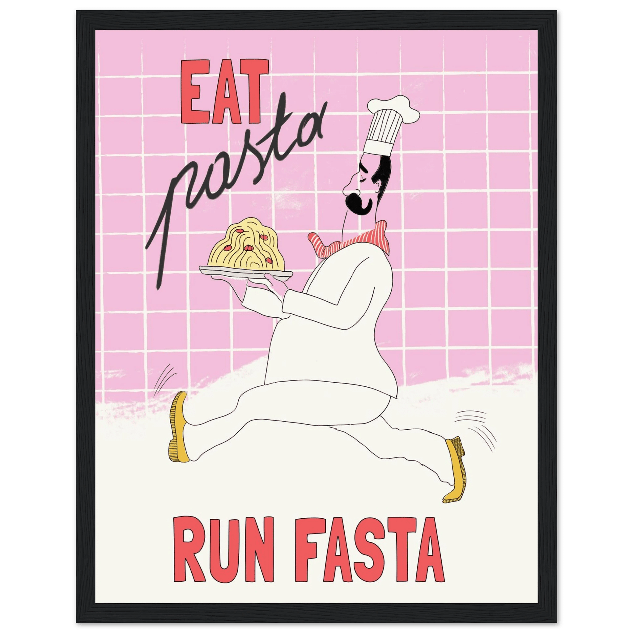 Eat Pasta Run Fasta Poster – Playful Kitchen Wall Art Print (Light Pink) - Evergreen Posters