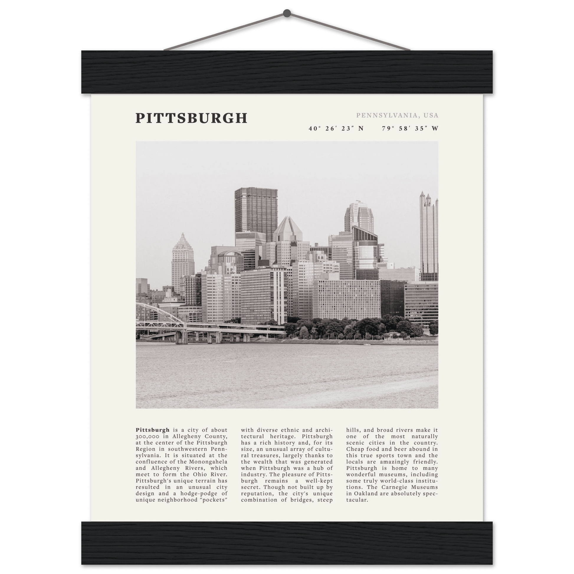 Pittsburgh Poster | Black & White Pennsylvania Skyline Wall Art | PA Travel Print - Evergreen Posters