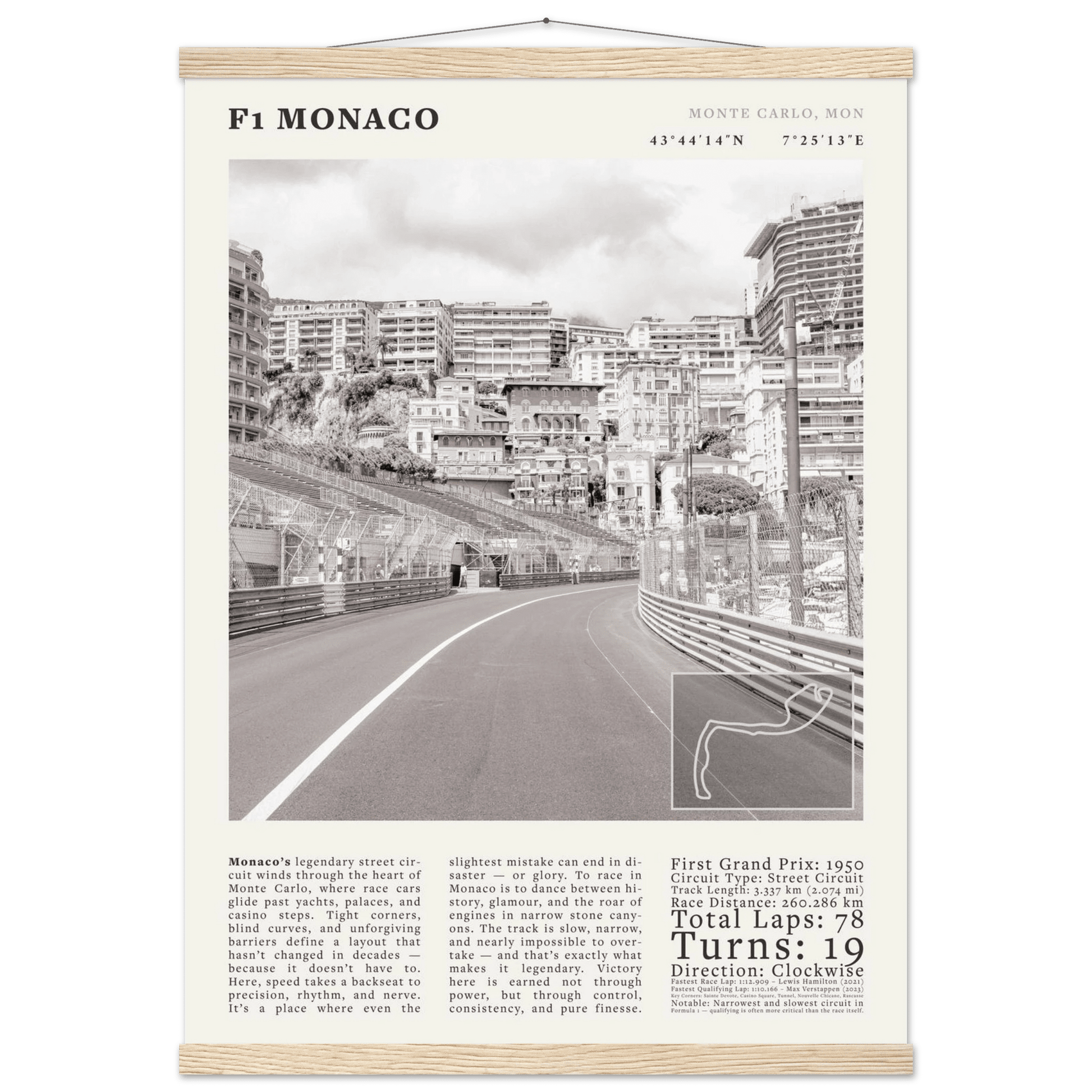 F1 Monaco Poster Black and White – Vintage Monte Carlo Street Circuit Print (Digital & Printed Options) - Evergreen Posters