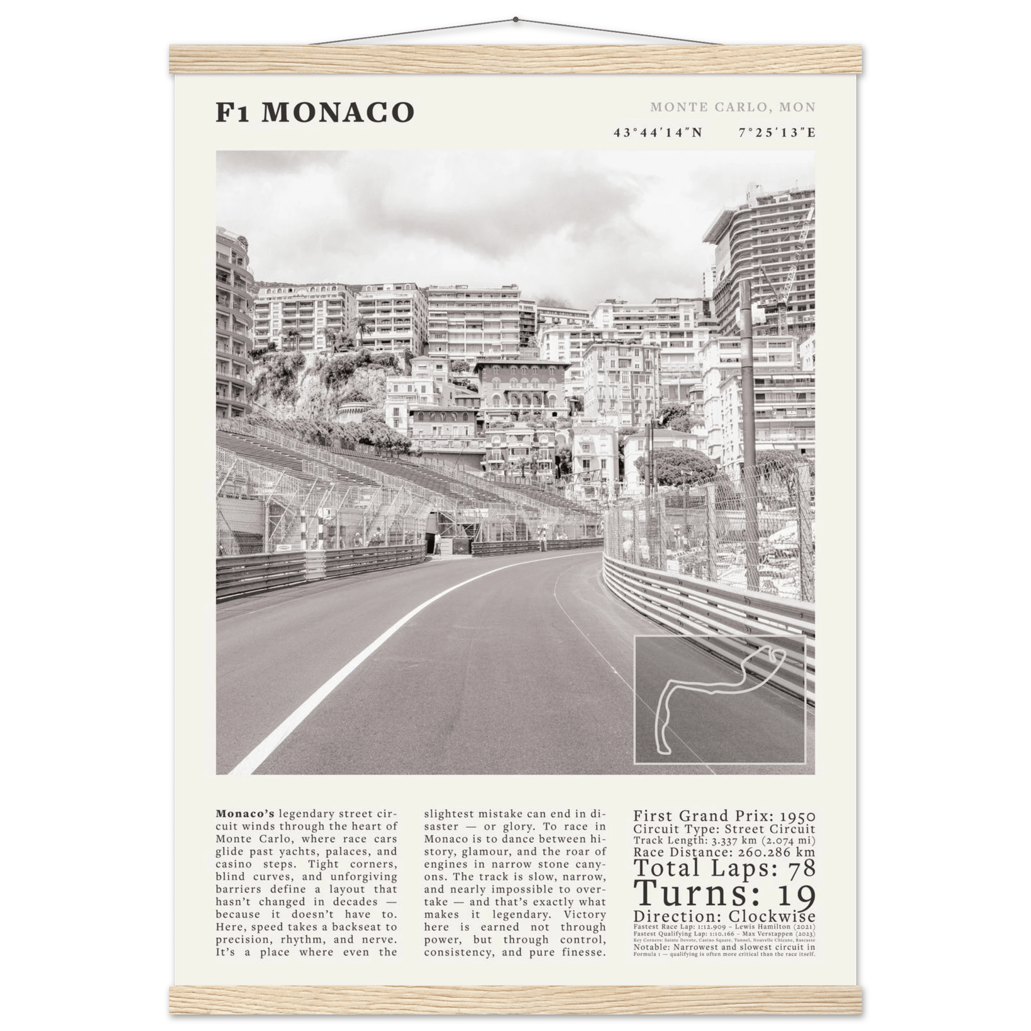 F1 Monaco Poster Black and White – Vintage Monte Carlo Street Circuit Print (Digital & Printed Options) - Evergreen Posters