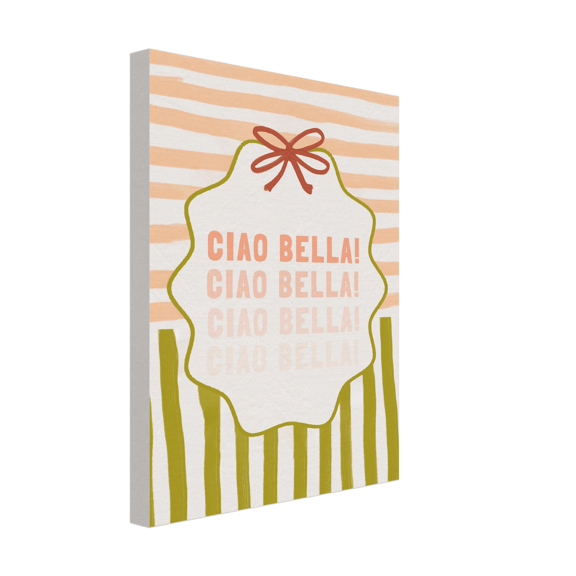 Ciao Bella Poster | Italian Typography Wall Art | Retro Stripe Bow Print | Cute Room Decor - Evergreen Posters