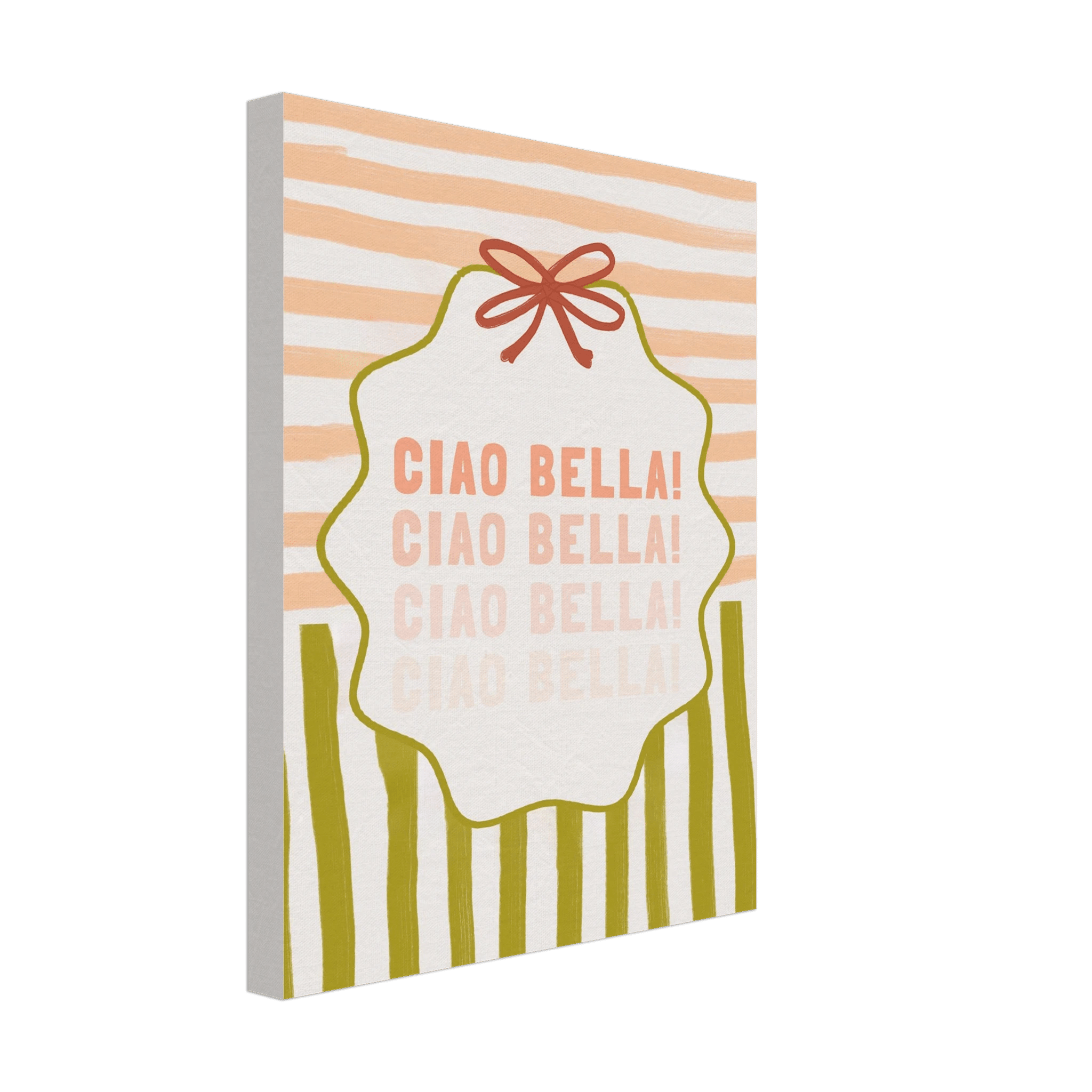 Ciao Bella Poster | Italian Typography Wall Art | Retro Stripe Bow Print | Cute Room Decor - Evergreen Posters