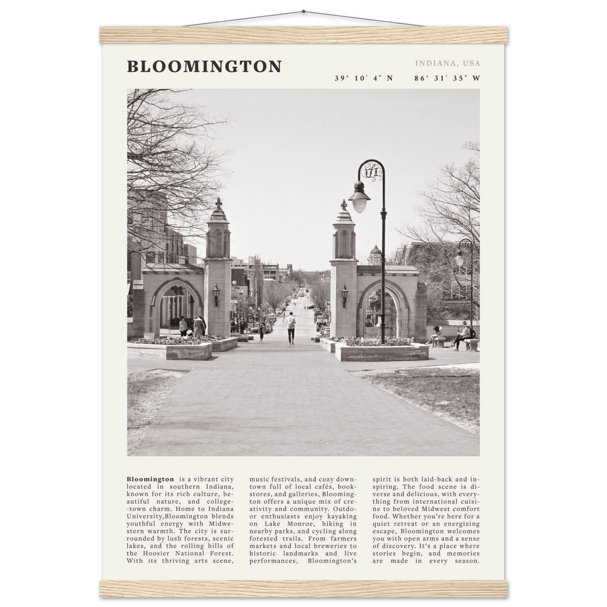Bloomington Indiana Black and White Vintage Poster - Evergreen Posters