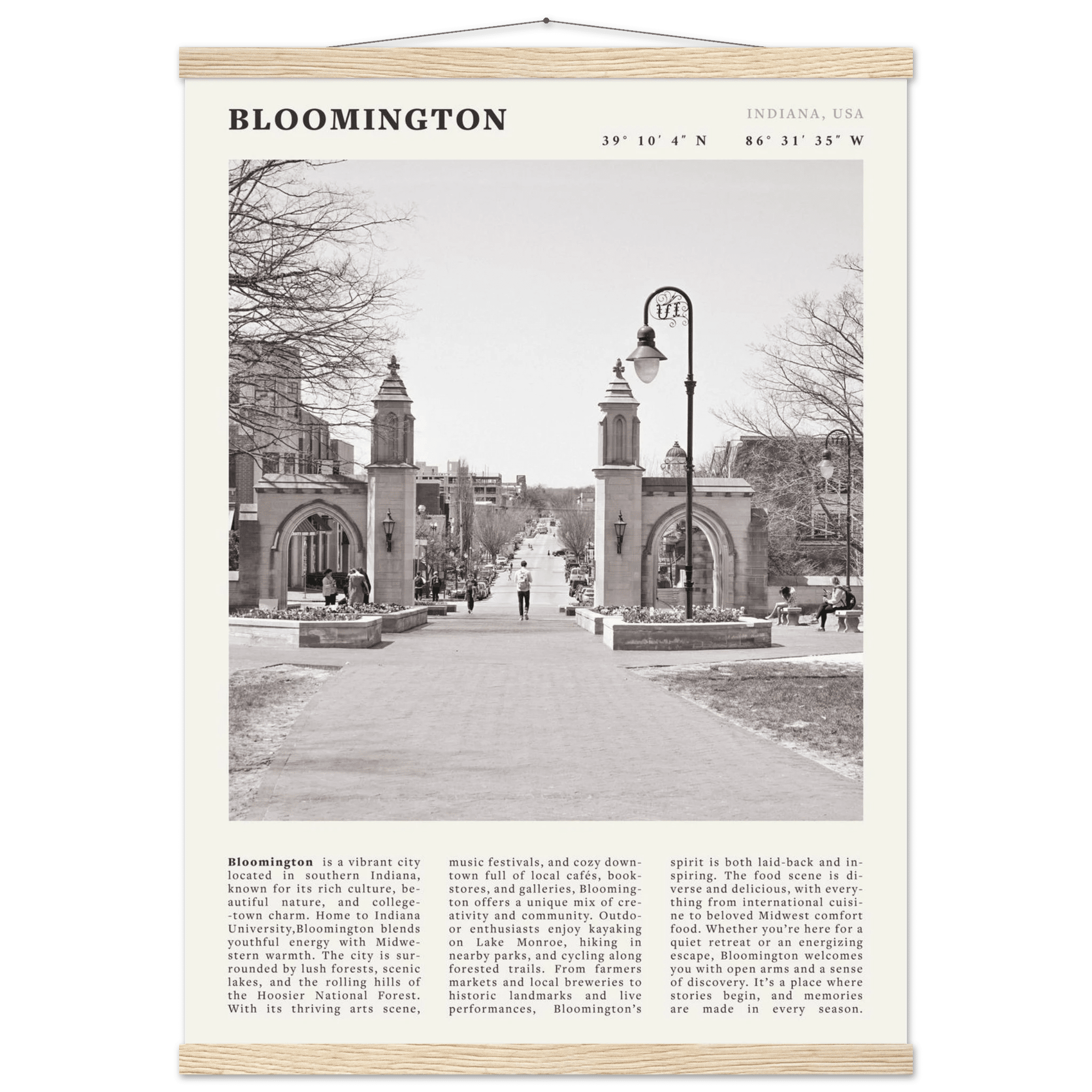 Bloomington Indiana Black and White Vintage Poster - Evergreen Posters