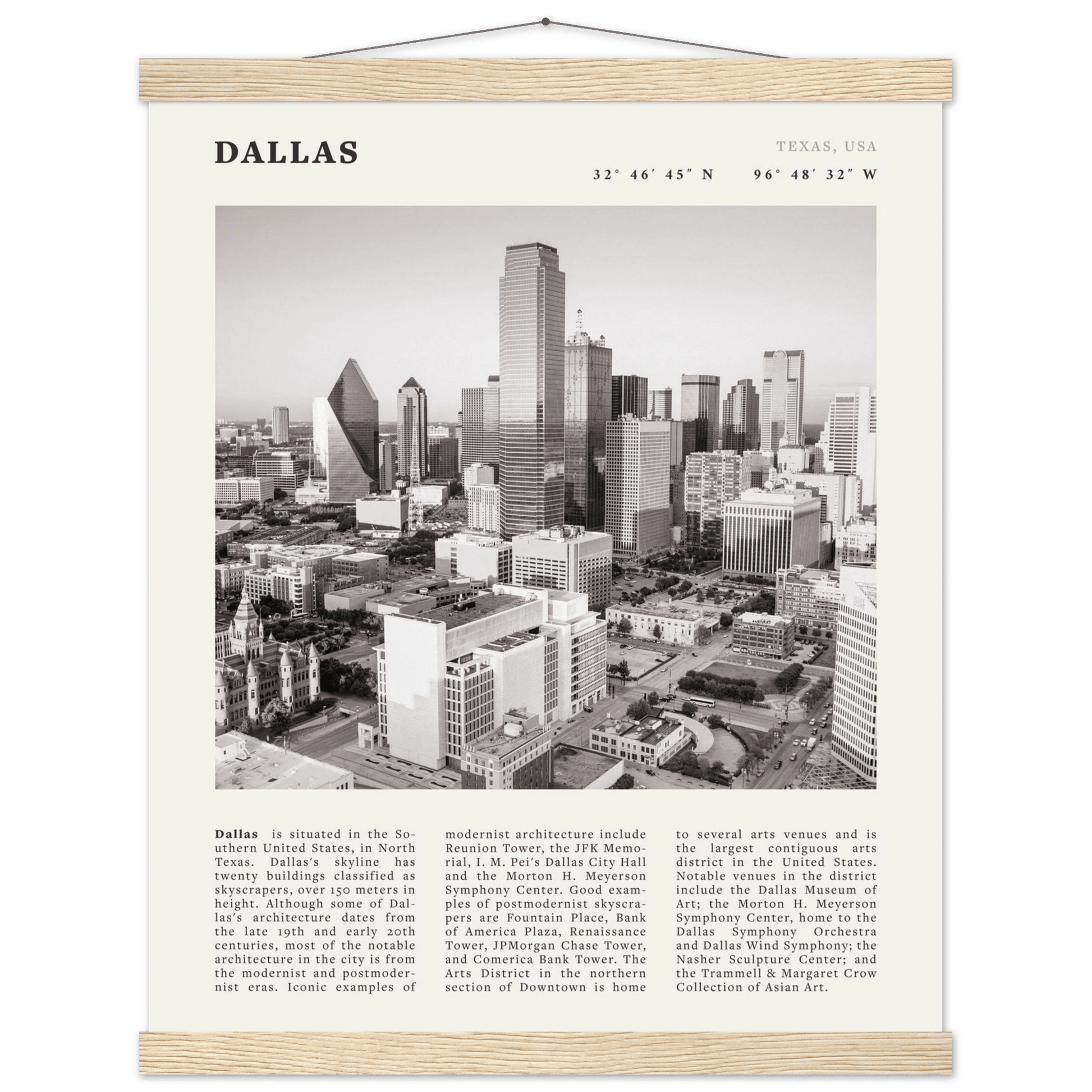 Dallas Poster | Black & White Texas Skyline Wall Art | City Travel Print Decor - Evergreen Posters