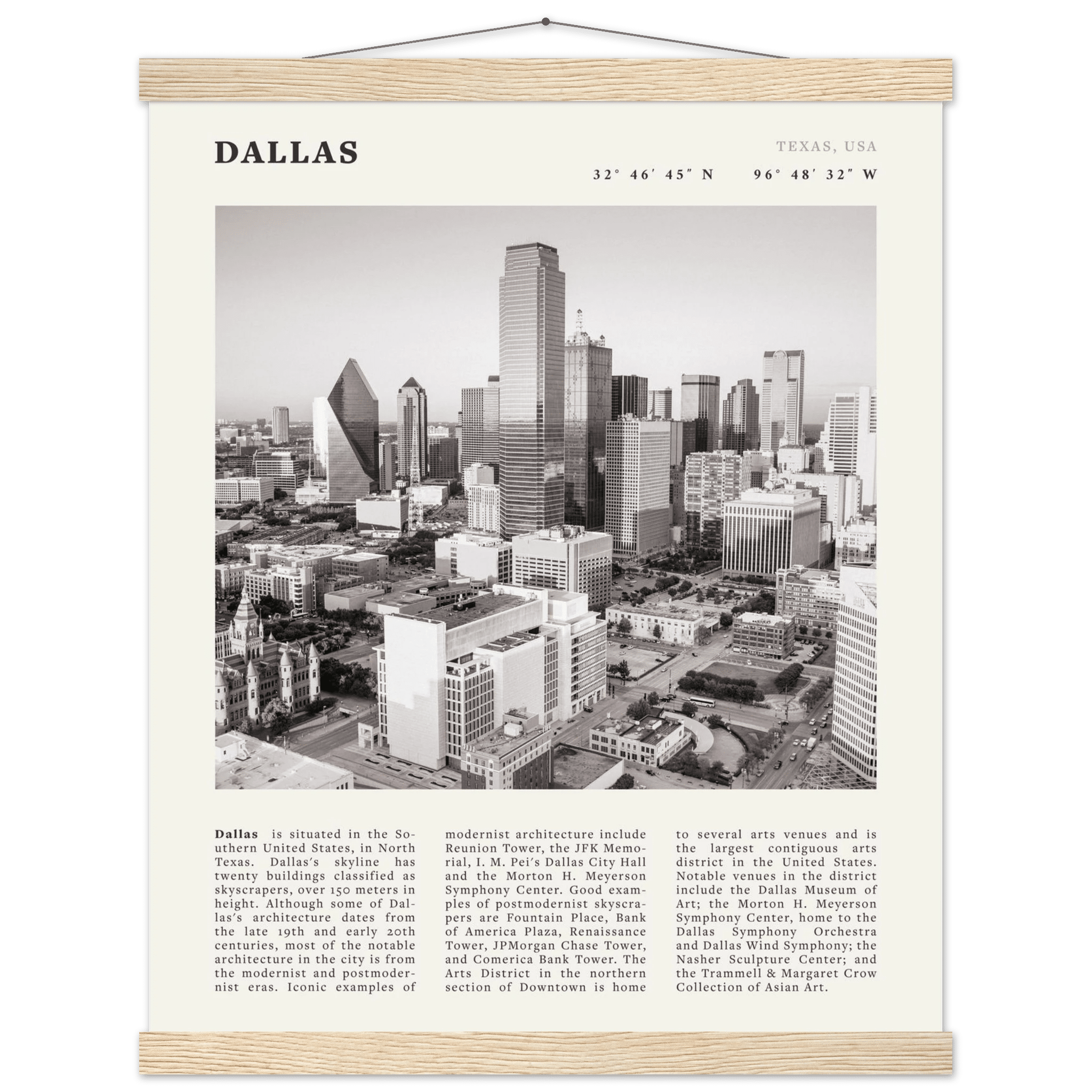 Dallas Poster | Black & White Texas Skyline Wall Art | City Travel Print Decor - Evergreen Posters