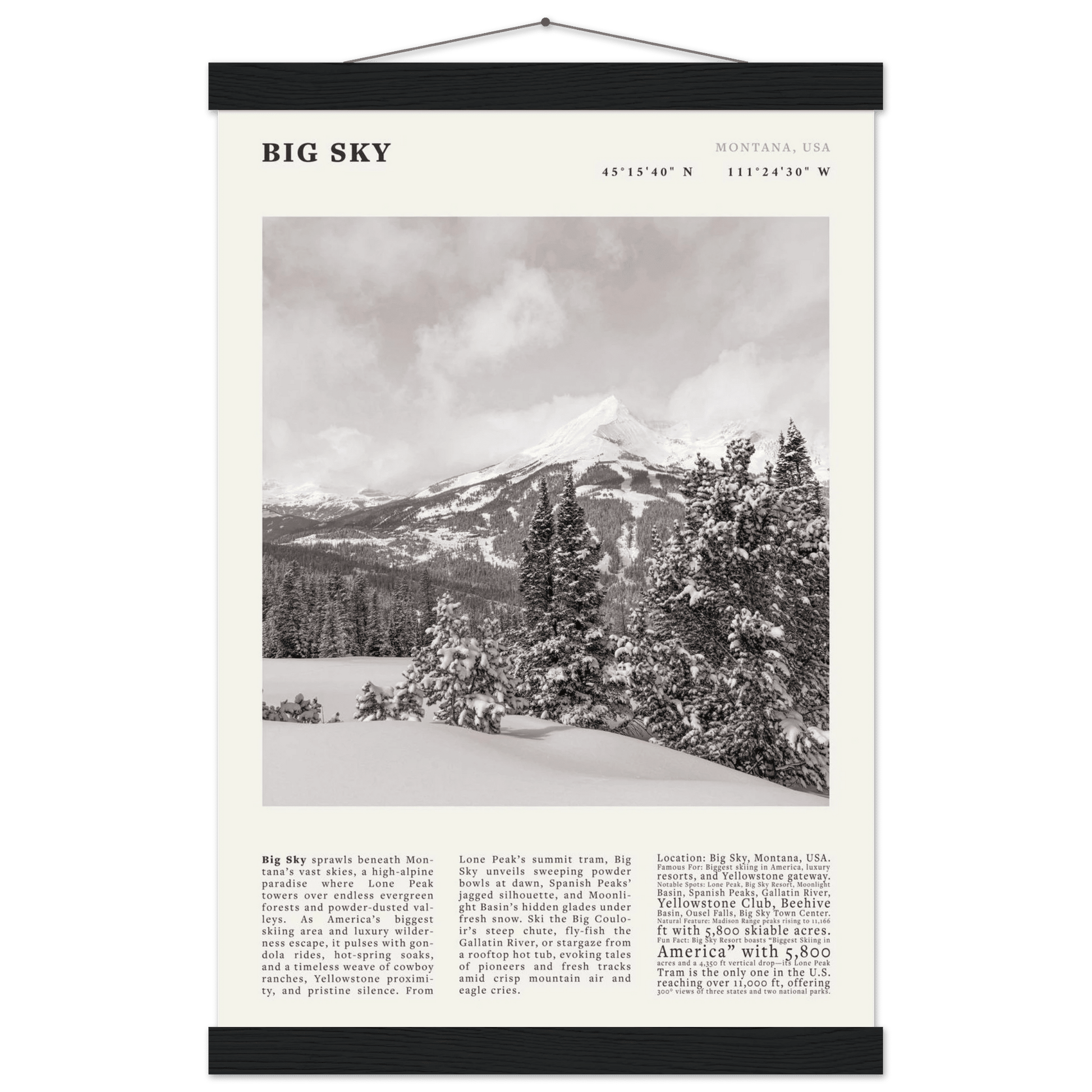 Big Sky Montana Poster Black and White – Vintage Lone Peak Ski Resort Print (Digital & Printed Options) - Evergreen Posters
