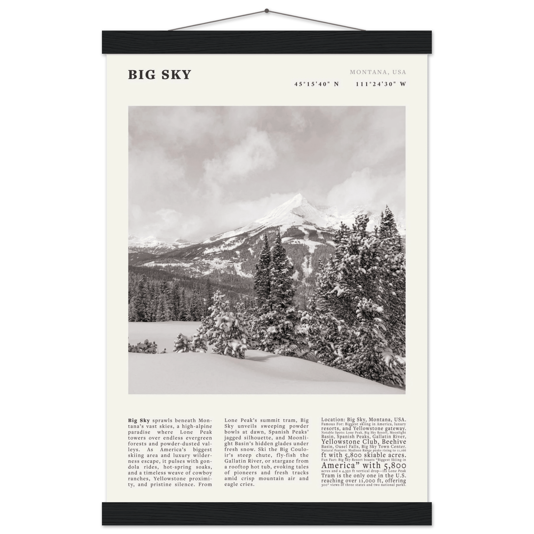 Big Sky Montana Poster Black and White – Vintage Lone Peak Ski Resort Print (Digital & Printed Options) - Evergreen Posters